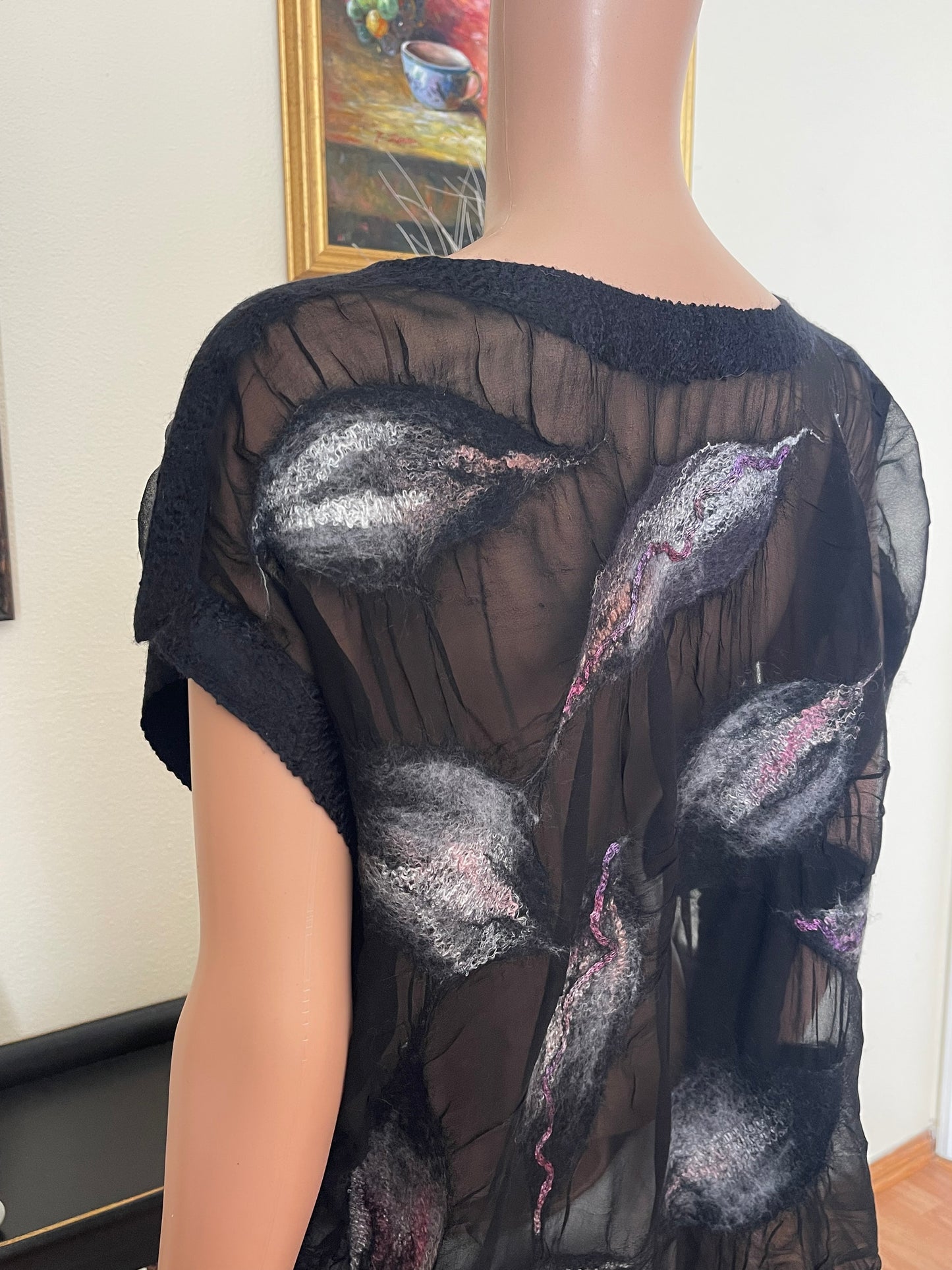 100% Natural Silk Wool Eco-Fashion Top Handmade Nuno Felt Vest Eco Friendly Blouse lightweight Gauze Silk Shirt Women Clothing Garment One Size S-XL