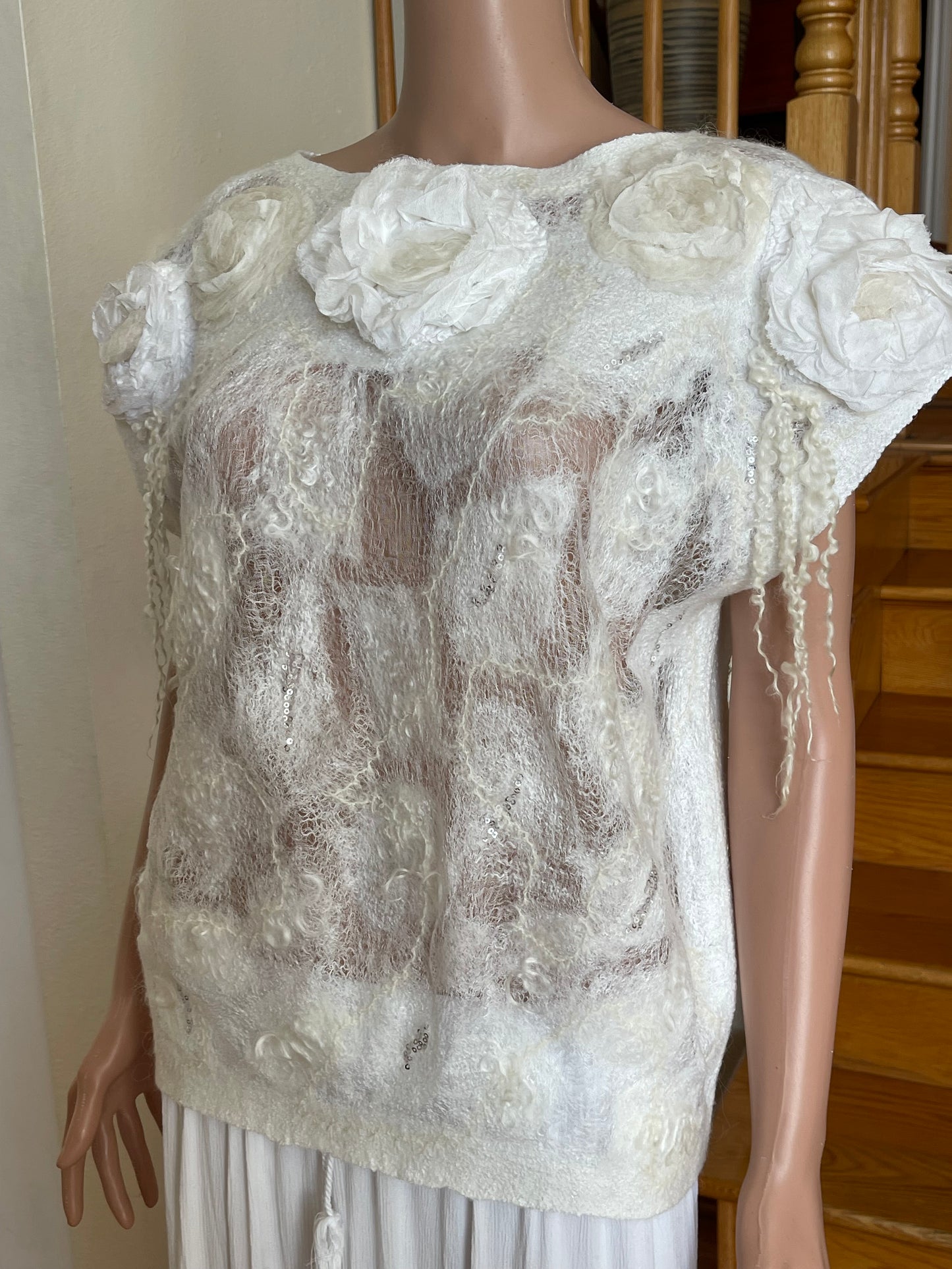 100% Natural Silk Wool Eco-Fashion Top Handmade Nuno Felt Vest Eco Friendly Blouse lightweight Gauze Silk Shirt Women Clothing Garment S-M