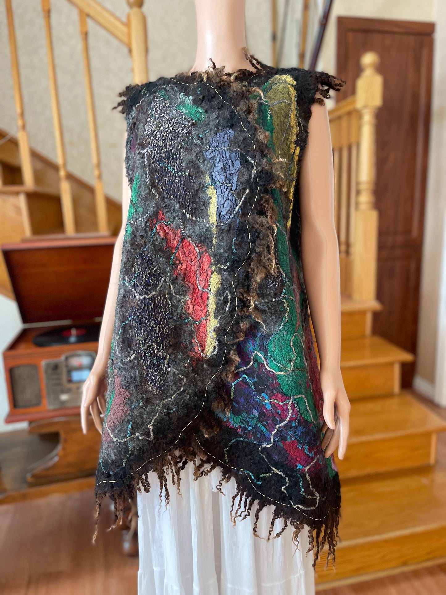 100% Natural Wool Silk Vest Eco-Fashion Top Handmade Nuno felt Wrap Eco Friendly Jacket Bohemian Style Waistcoat Cardigan One Size S-XL