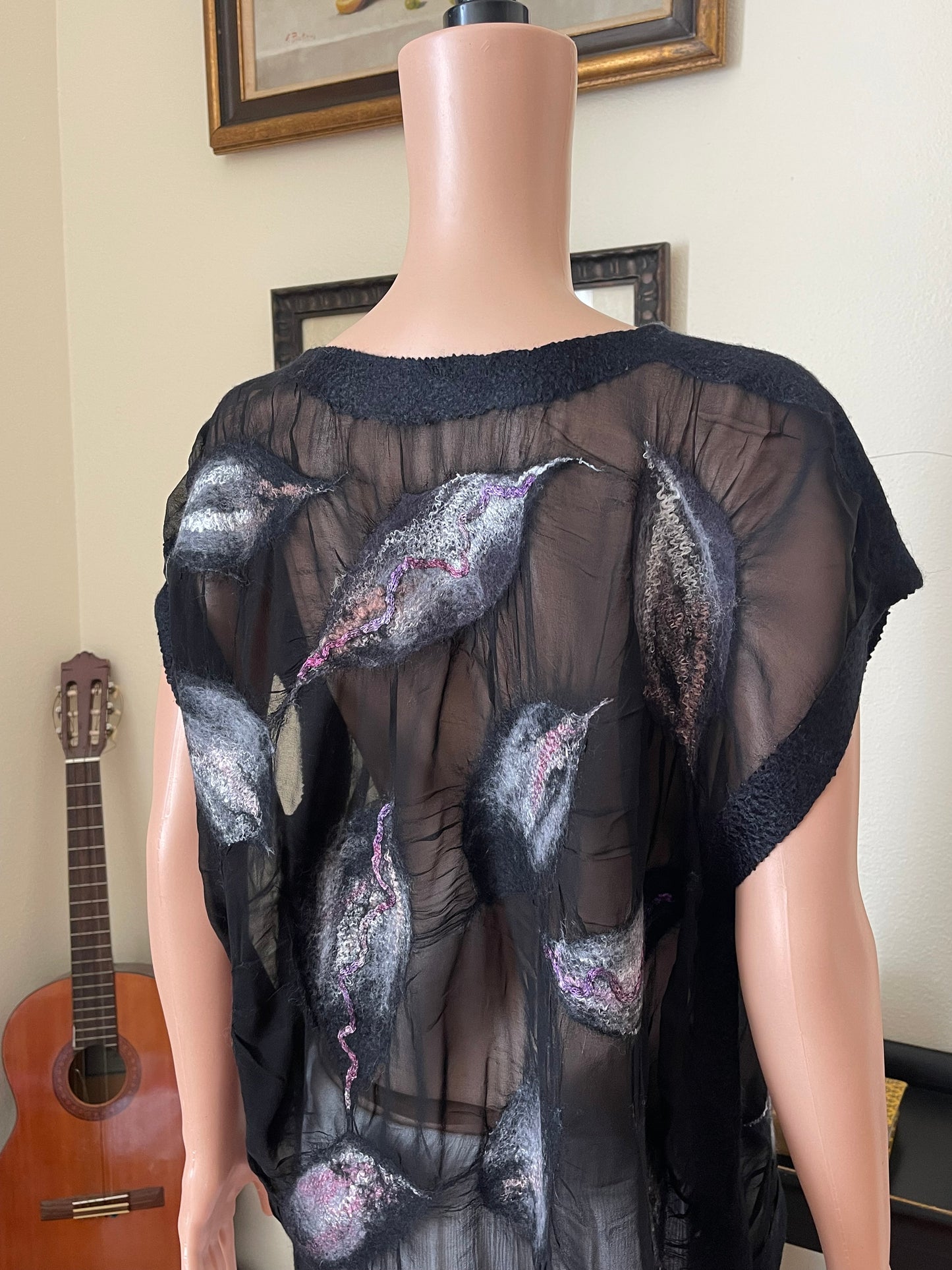 100% Natural Silk Wool Eco-Fashion Top Handmade Nuno Felt Vest Eco Friendly Blouse lightweight Gauze Silk Shirt Women Clothing Garment One Size S-XL