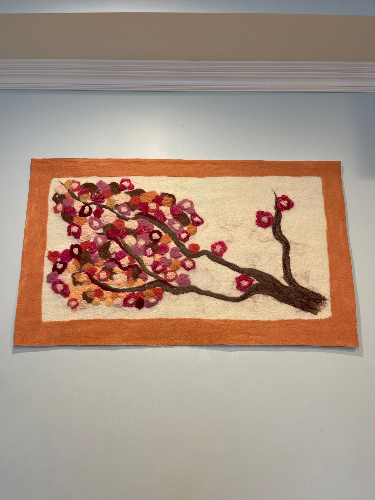 100% Natural Wool Handmade Nuno Felting Wall Art Home Decor Hanging Eco Friendly Wall Panel Tapestry Wall Rug Wainscoting Size 46”/28”.