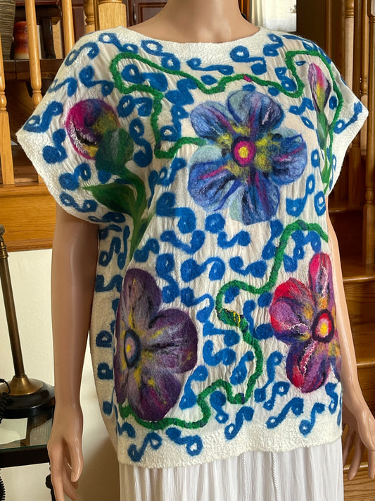 100% Natural Silk Wool Eco-Fashion Top Handmade Nuno Felt Vest Eco Friendly Blouse lightweight Gauze Silk Shirt Women Clothing Garment One Size S-XL