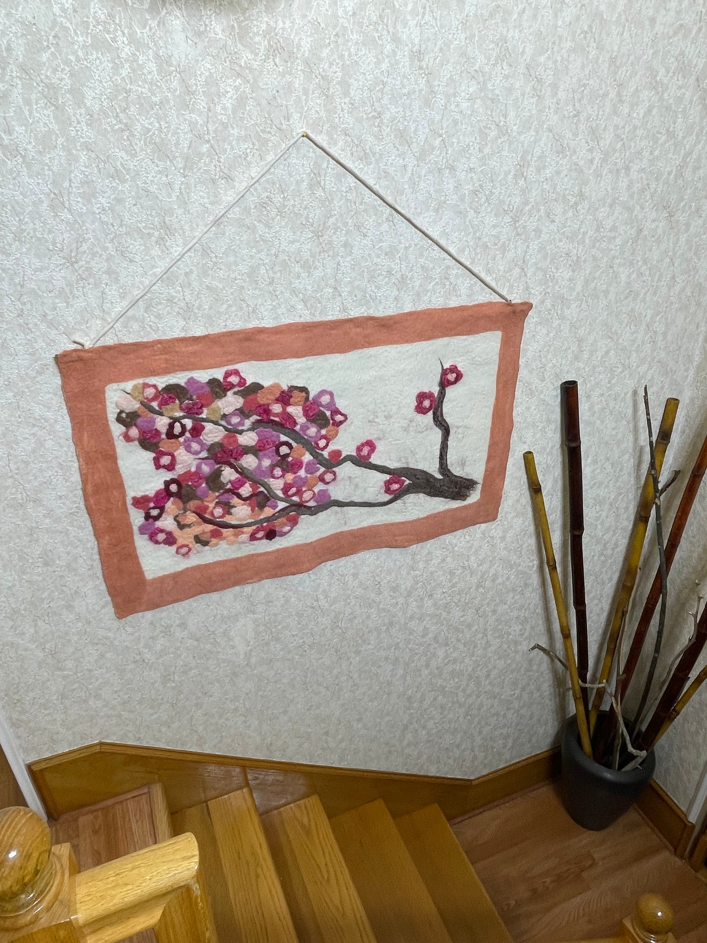 100% Natural Wool Handmade Nuno Felting Wall Art Home Decor Hanging Eco Friendly Wall Panel Tapestry Wall Rug Wainscoting Size 46”/28”.