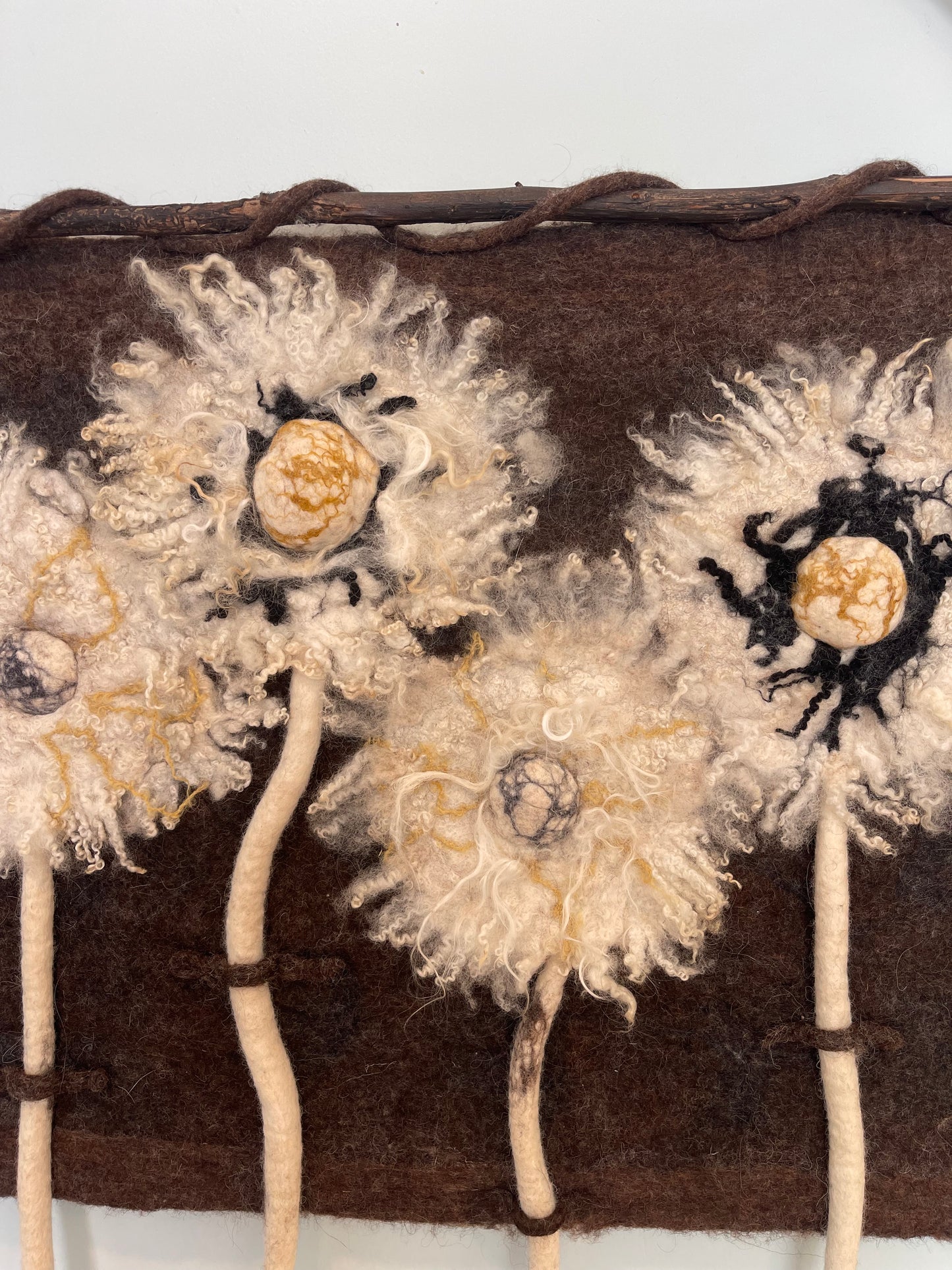 100% Natural wool felted wall art hanging. “ The family of Dandelion”. Size 29”/23”Handmade .Natural merino wool and other natural fibers