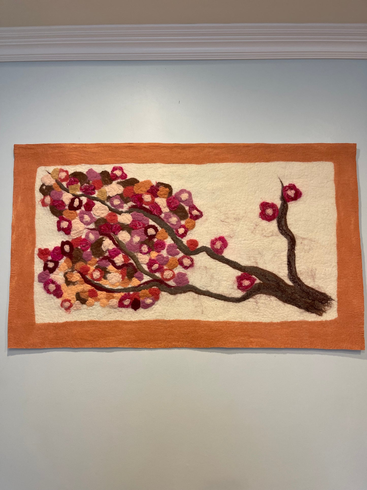 100% Natural Wool Handmade Nuno Felting Wall Art Home Decor Hanging Eco Friendly Wall Panel Tapestry Wall Rug Wainscoting Size 46”/28”.