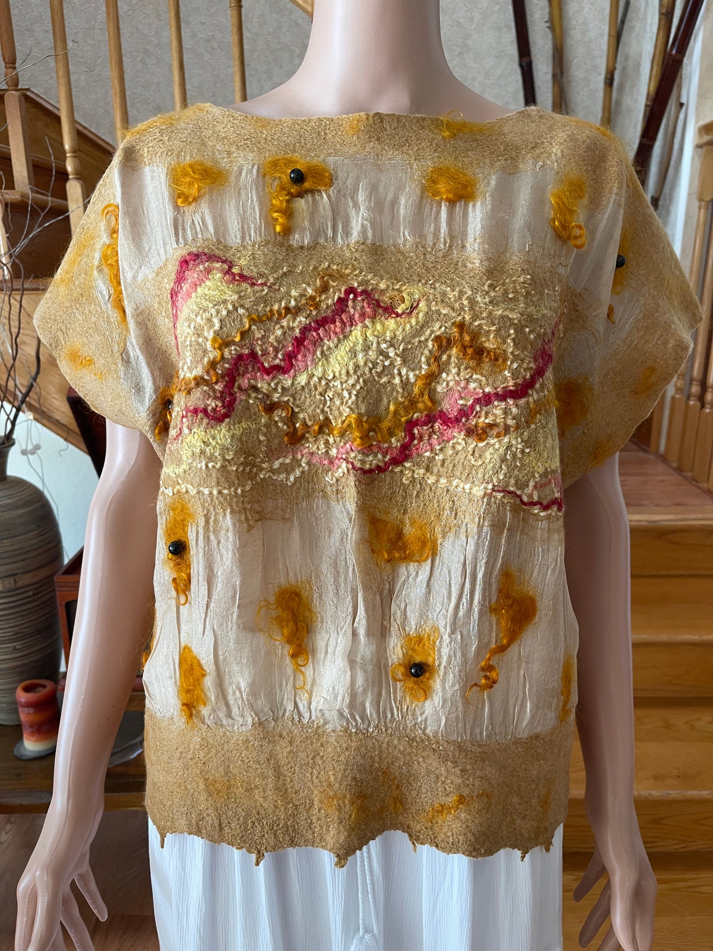 100% Natural Silk Wool Eco-Fashion Top Handmade Nuno Felt Vest Eco Friendly Blouse lightweight Gauze Silk Shirt Women Clothing Garment S-L