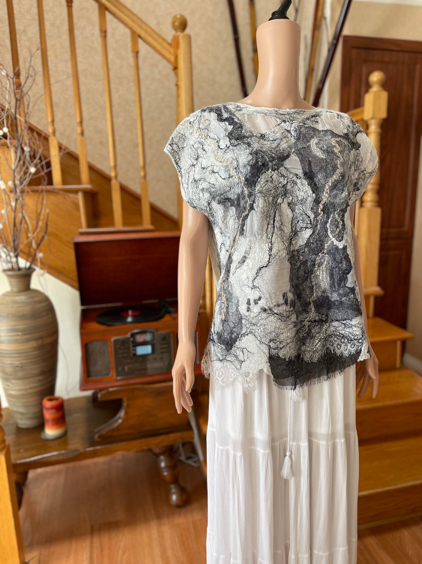 100% Natural Silk Wool Eco-Fashion Top Handmade Nuno Felt Vest Eco Friendly Blouse lightweight Gauze Silk Shirt Women Clothing Garment S-L