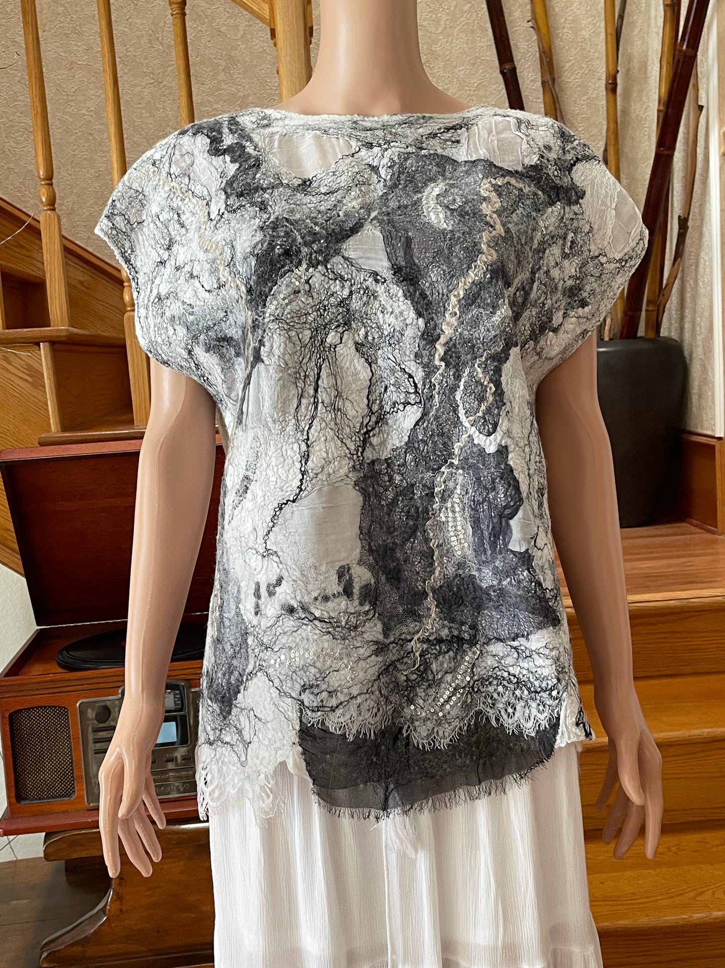 100% Natural Silk Wool Eco-Fashion Top Handmade Nuno Felt Vest Eco Friendly Blouse lightweight Gauze Silk Shirt Women Clothing Garment S-L