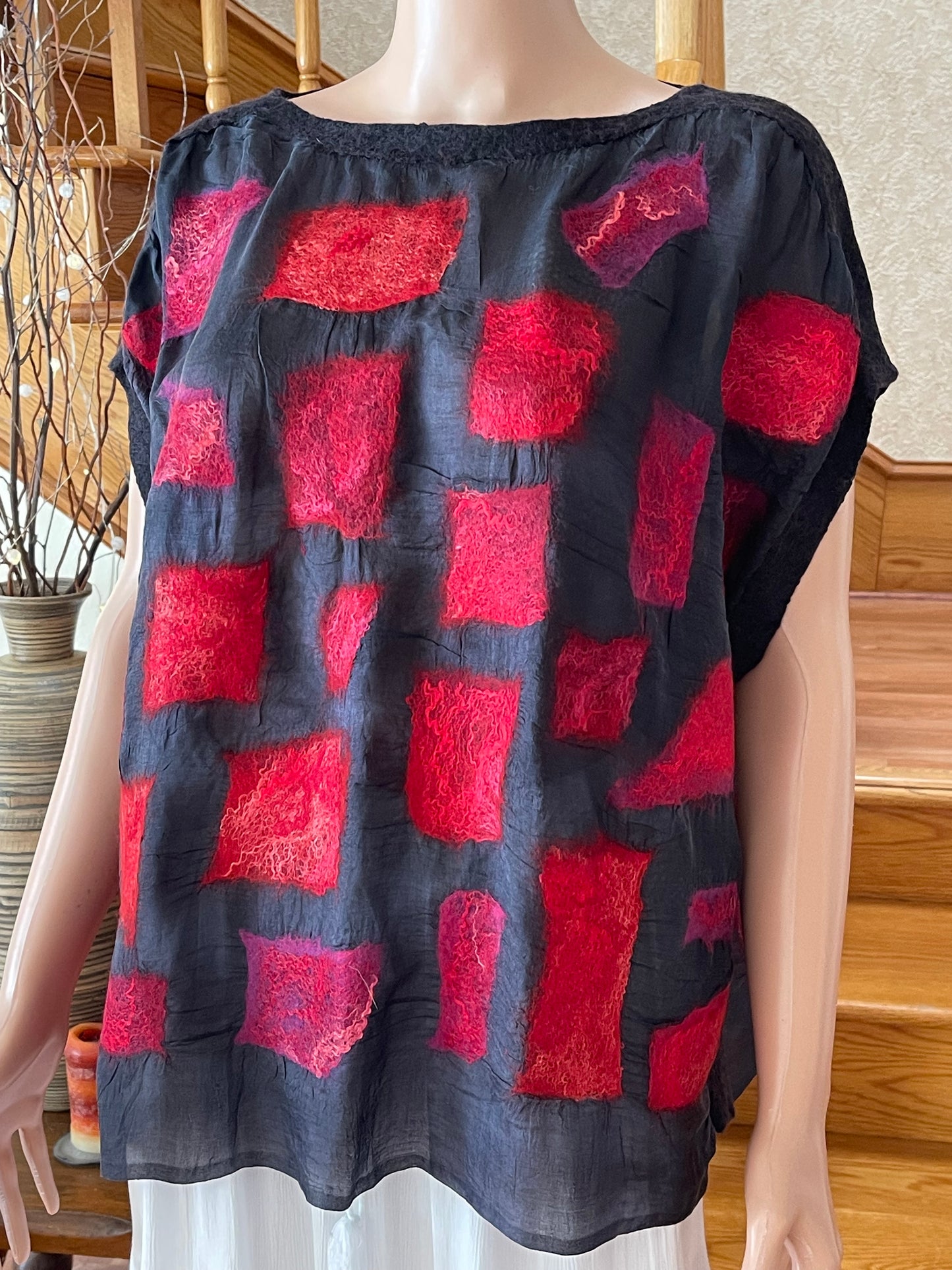 100% Natural Silk Wool Eco-Fashion Top Handmade Nuno Felt Vest Eco Friendly Blouse lightweight Gauze Silk Shirt Women Clothing Garment S-XL