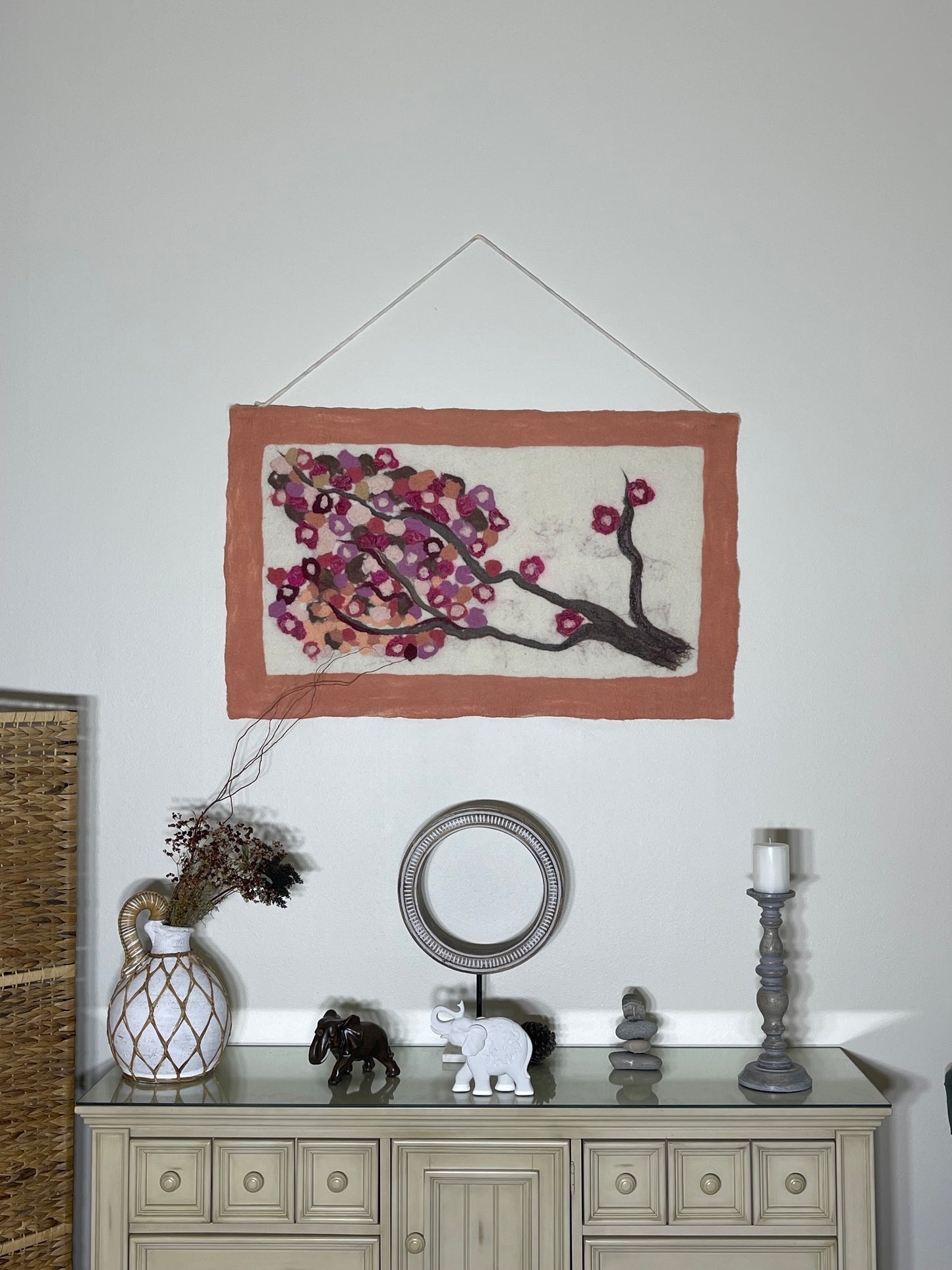 100% Natural Wool Handmade Nuno Felting Wall Art Home Decor Hanging Eco Friendly Wall Panel Tapestry Wall Rug Wainscoting Size 46”/28”.