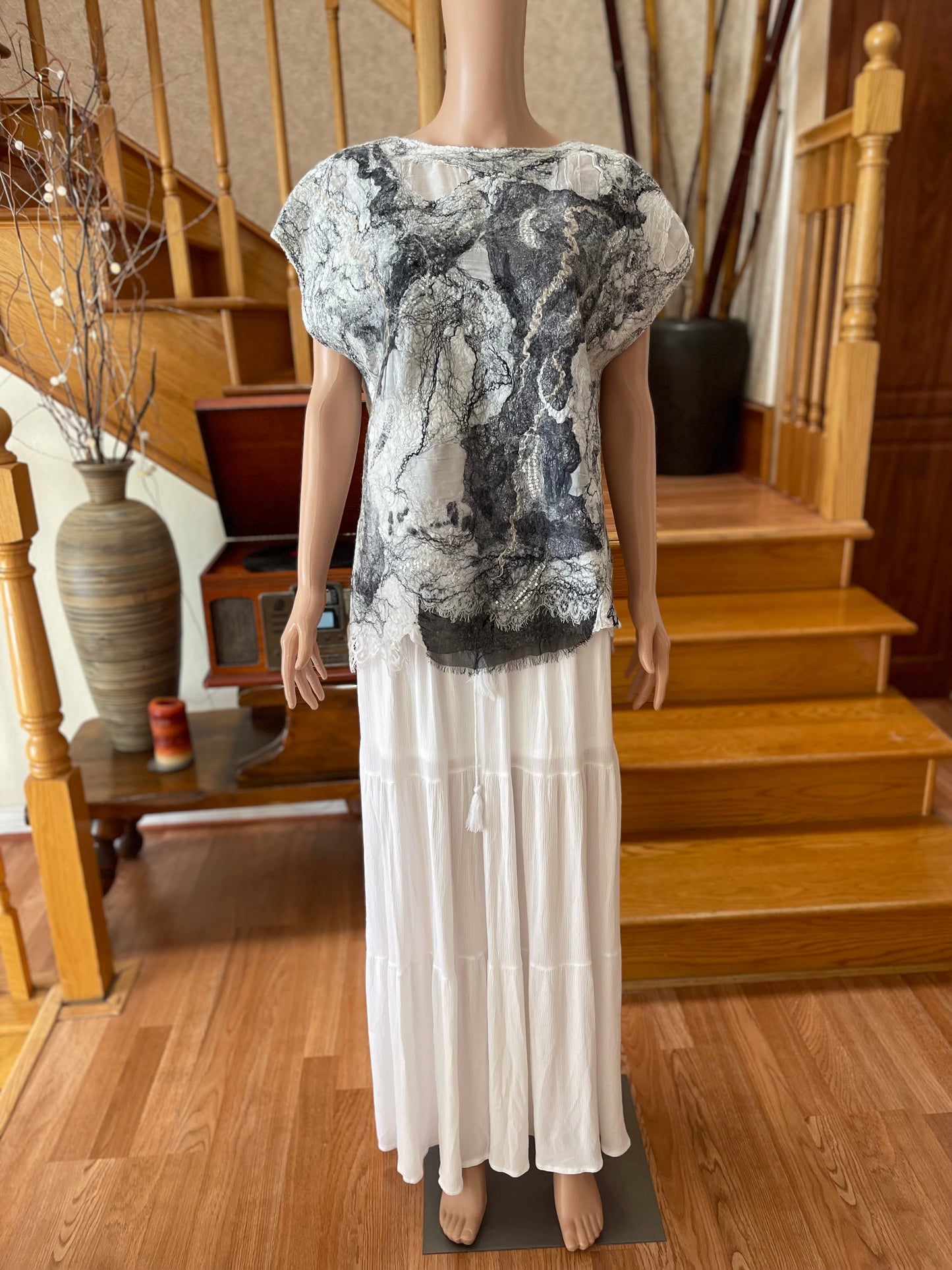 100% Natural Silk Wool Eco-Fashion Top Handmade Nuno Felt Vest Eco Friendly Blouse lightweight Gauze Silk Shirt Women Clothing Garment S-L