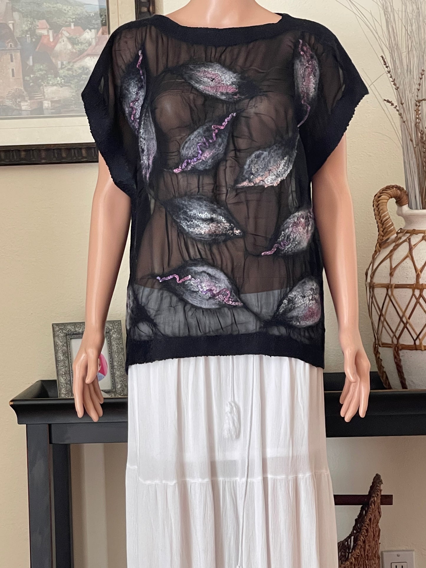 100% Natural Silk Wool Eco-Fashion Top Handmade Nuno Felt Vest Eco Friendly Blouse lightweight Gauze Silk Shirt Women Clothing Garment One Size S-XL