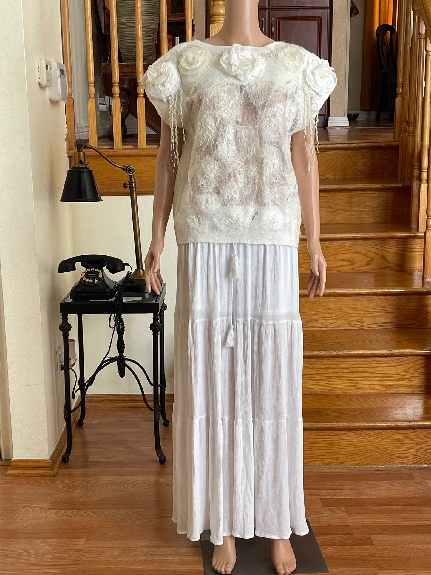 100% Natural Silk Wool Eco-Fashion Top Handmade Nuno Felt Vest Eco Friendly Blouse lightweight Gauze Silk Shirt Women Clothing  Garment S-M