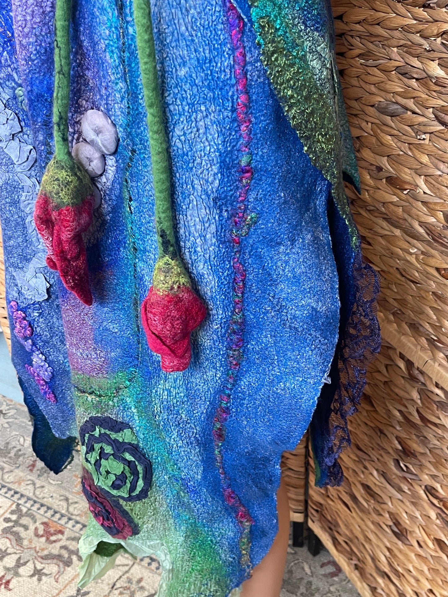 100% Natural Fibers Eco-Fashion Handmade Nuno Felted Eco Friendly Wool/Cotton/Silk Scarf Shawl Ascot Boa Kerchief Neckwear Wrapping Poncho