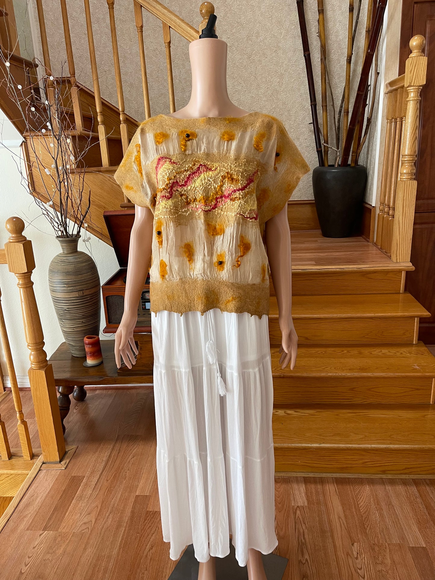 100% Natural Silk Wool Eco-Fashion Top Handmade Nuno Felt Vest Eco Friendly Blouse lightweight Gauze Silk Shirt Women Clothing Garment S-L