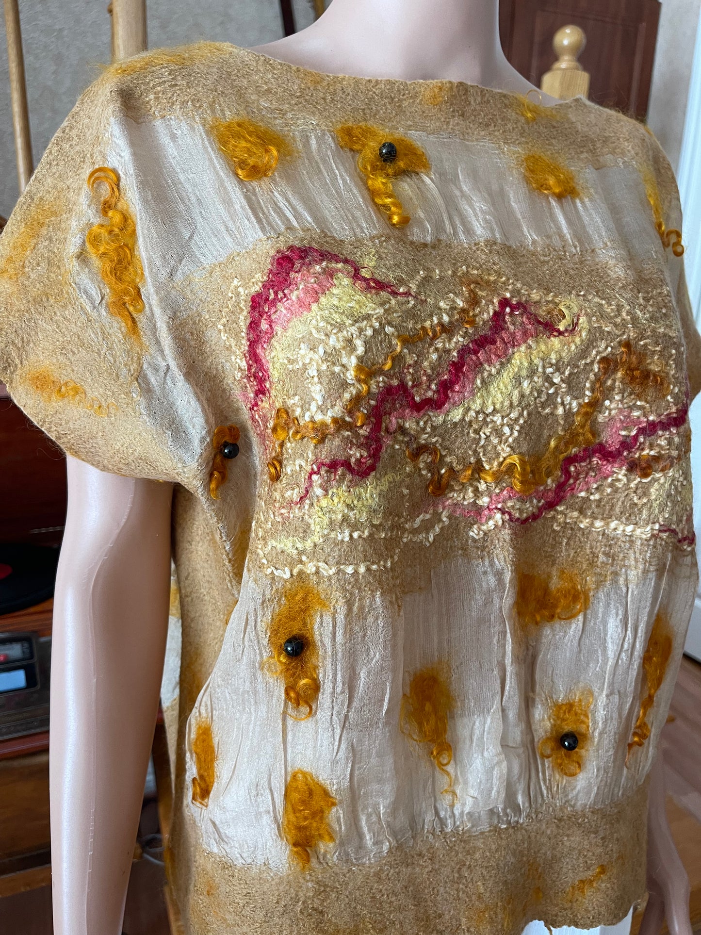 100% Natural Silk Wool Eco-Fashion Top Handmade Nuno Felt Vest Eco Friendly Blouse lightweight Gauze Silk Shirt Women Clothing Garment S-L