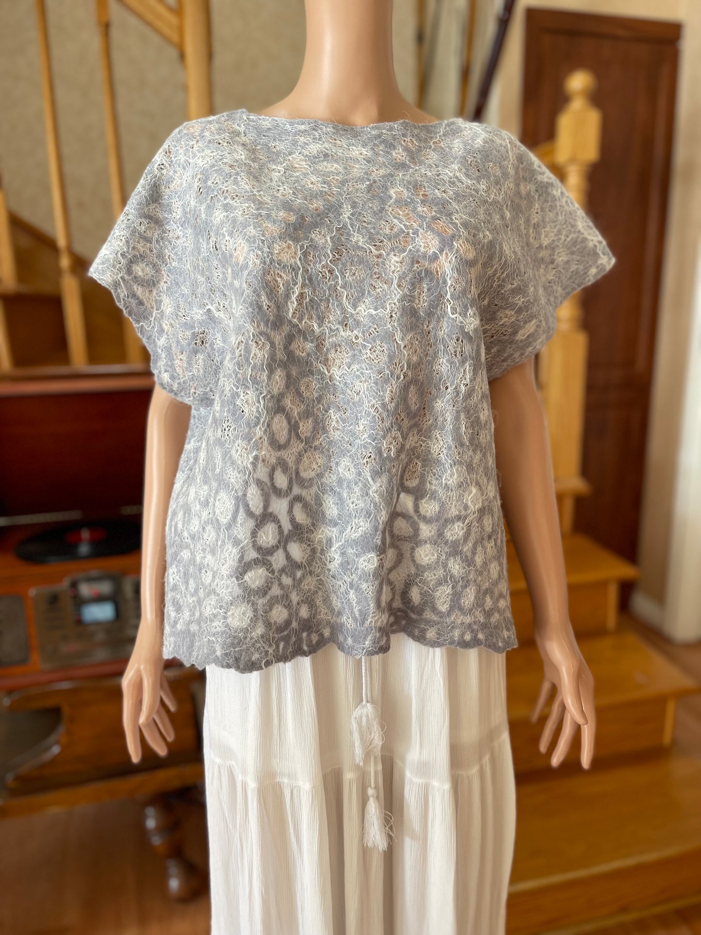 100% Natural Silk Wool Eco-Fashion Top Handmade Nuno Felt Vest Eco Friendly Blouse lightweight Gauze Silk Shirt Women Clothing Garment S-XL
