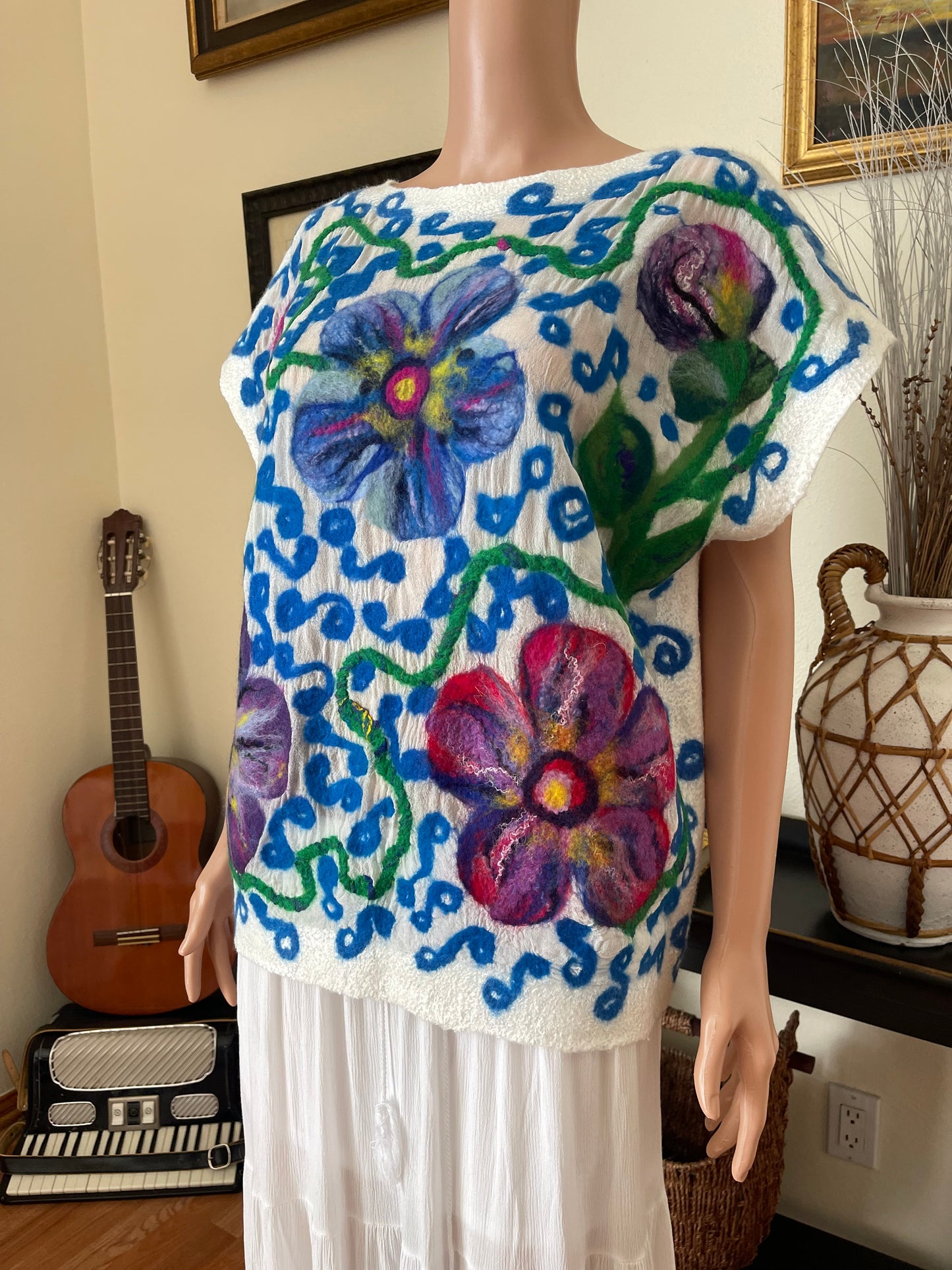 100% Natural Silk Wool Eco-Fashion Top Handmade Nuno Felt Vest Eco Friendly Blouse lightweight Gauze Silk Shirt Women Clothing Garment One Size S-XL