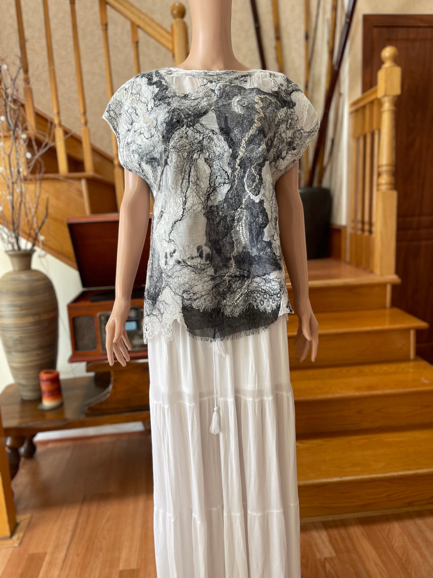 100% Natural Silk Wool Eco-Fashion Top Handmade Nuno Felt Vest Eco Friendly Blouse lightweight Gauze Silk Shirt Women Clothing Garment S-L