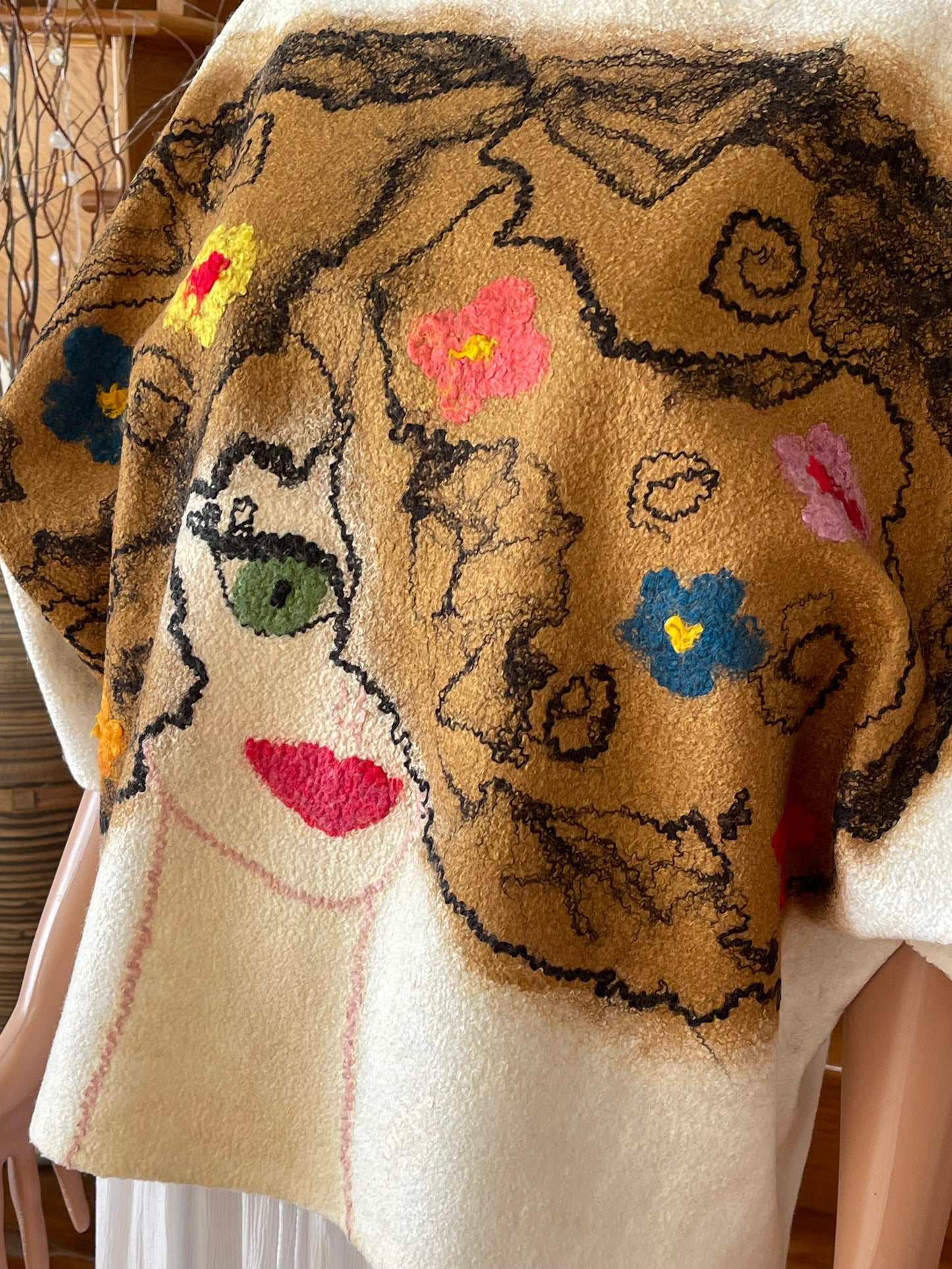 100% Natural Fibers Eco-Fashion Handmade Nuno Felted Silk Wool Eco Friendly Wearable Art Sweater Top Tunic Blouse Sweatshirt Size S-M