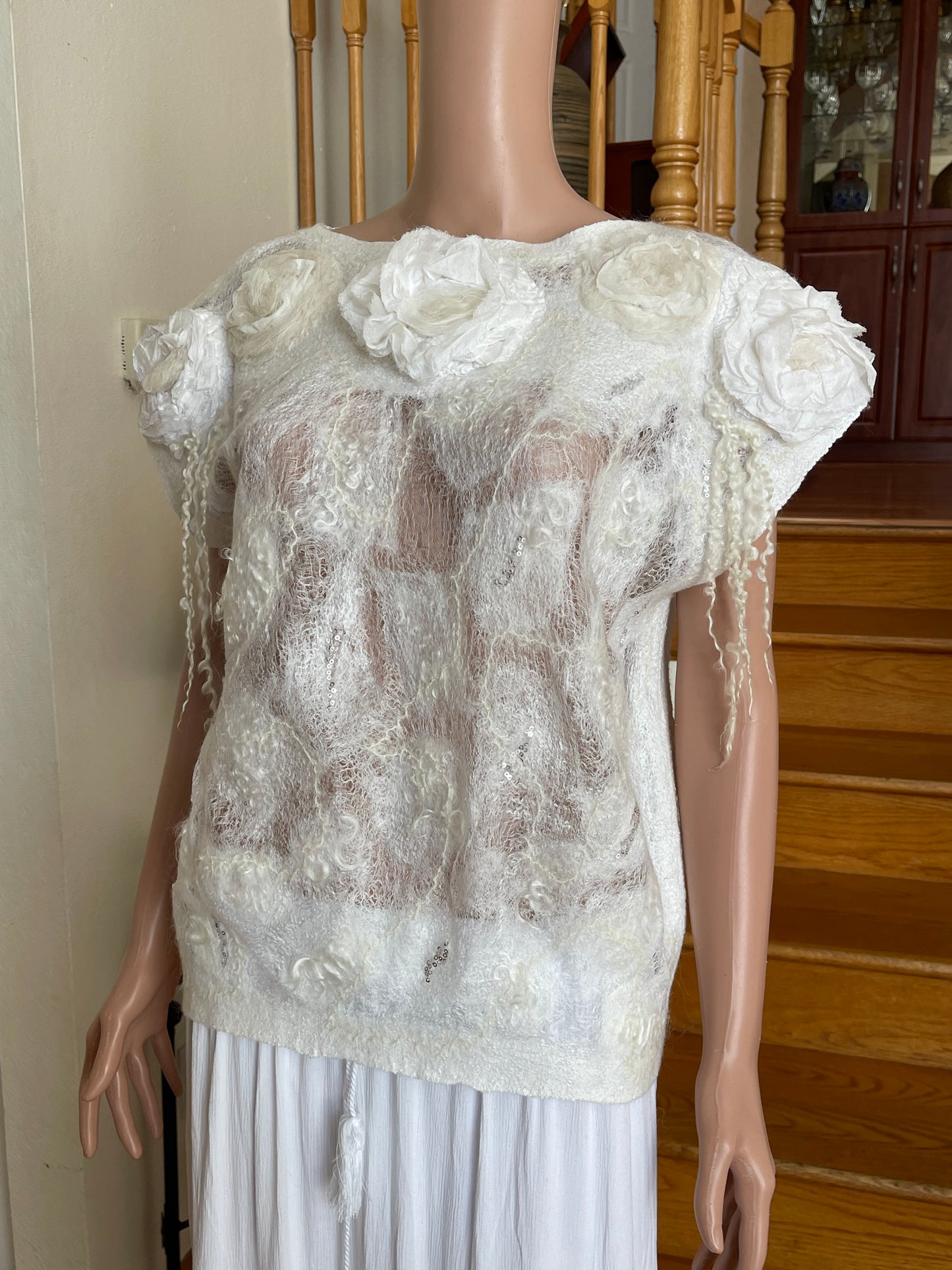 100% Natural Silk Wool Eco-Fashion Top Handmade Nuno Felt Vest Eco Friendly Blouse lightweight Gauze Silk Shirt Women Clothing Garment S-M