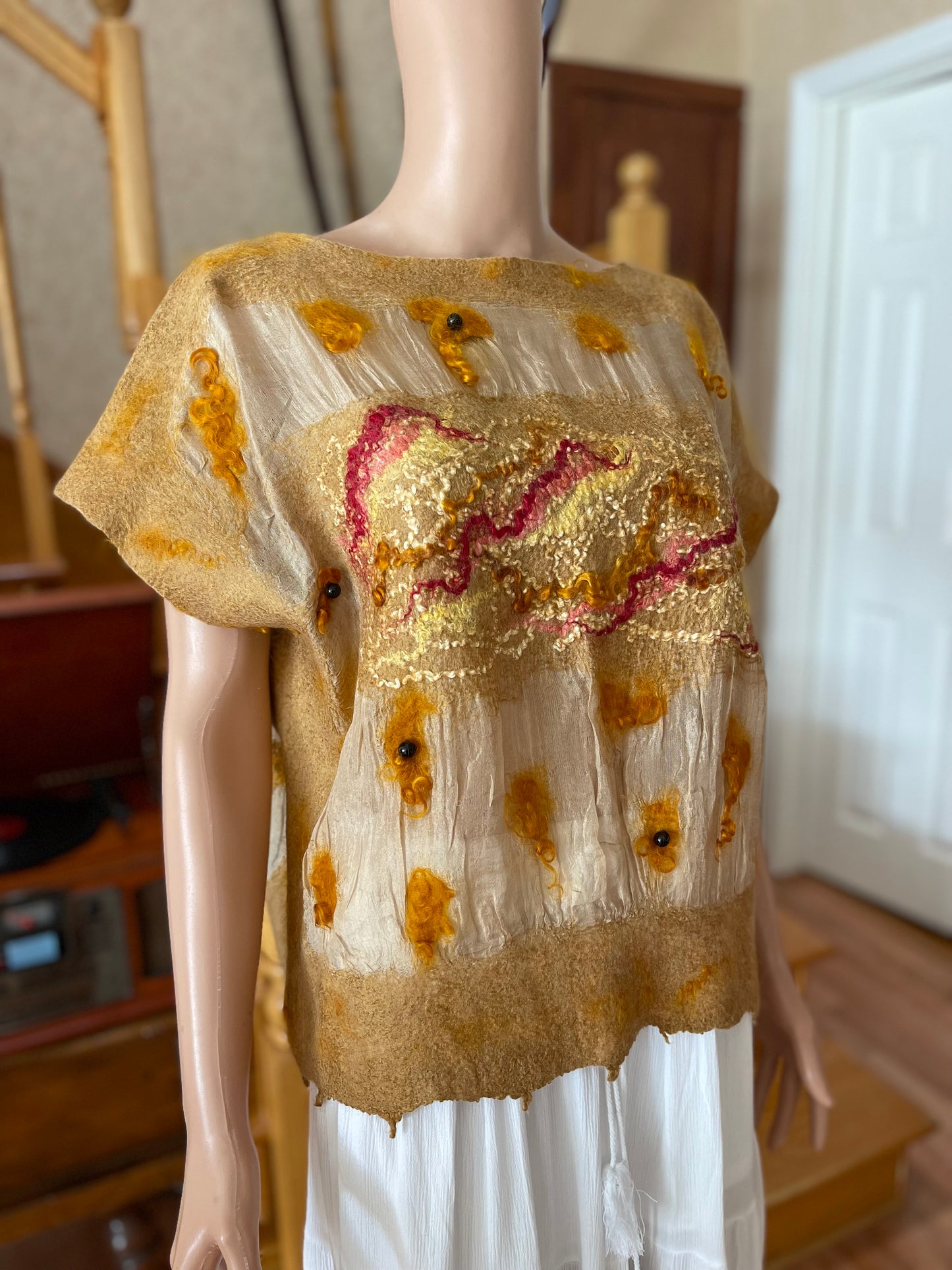 100% Natural Silk Wool Eco-Fashion Top Handmade Nuno Felt Vest Eco Friendly Blouse lightweight Gauze Silk Shirt Women Clothing Garment S-L