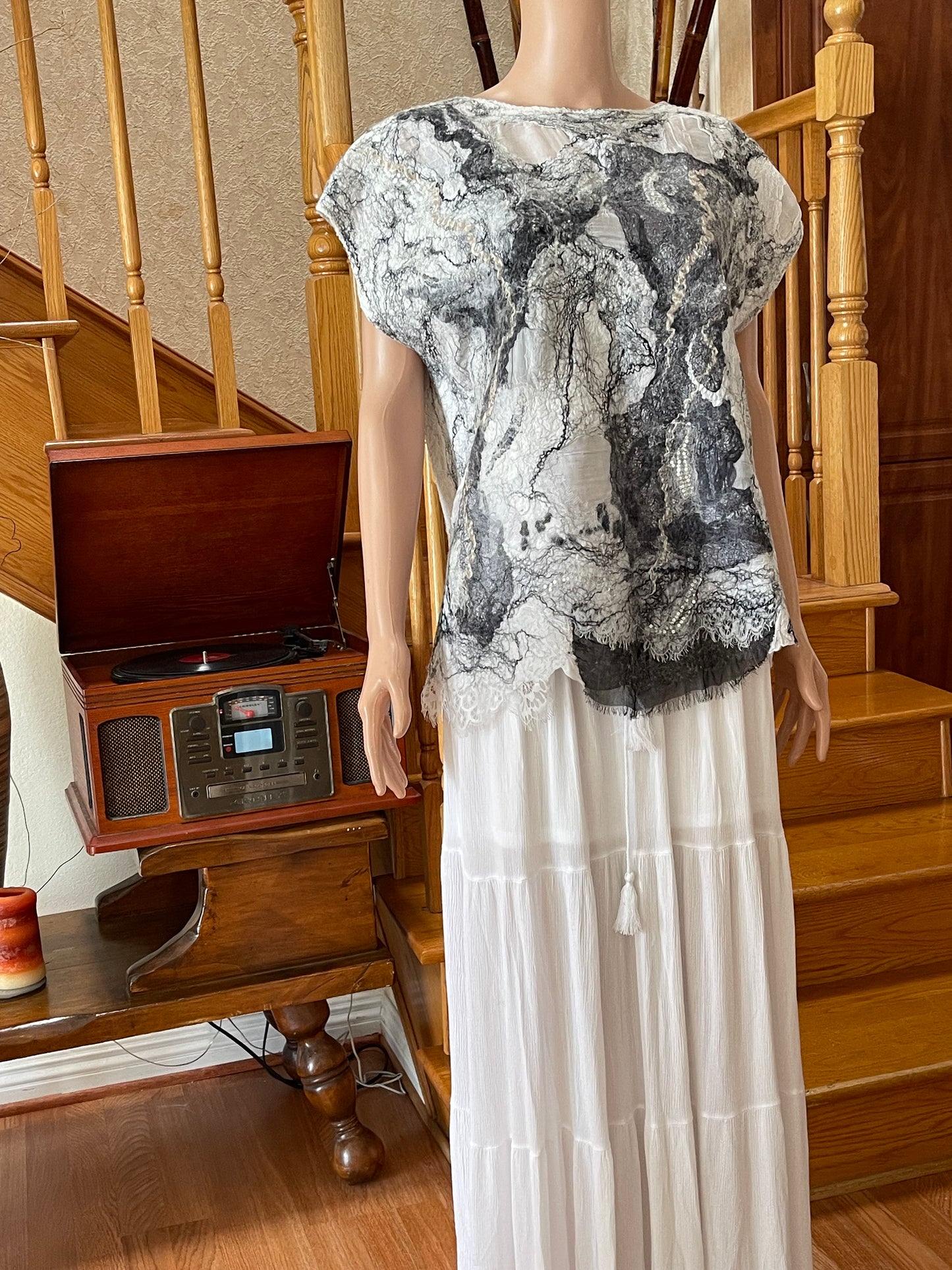 100% Natural Silk Wool Eco-Fashion Top Handmade Nuno Felt Vest Eco Friendly Blouse lightweight Gauze Silk Shirt Women Clothing Garment S-L
