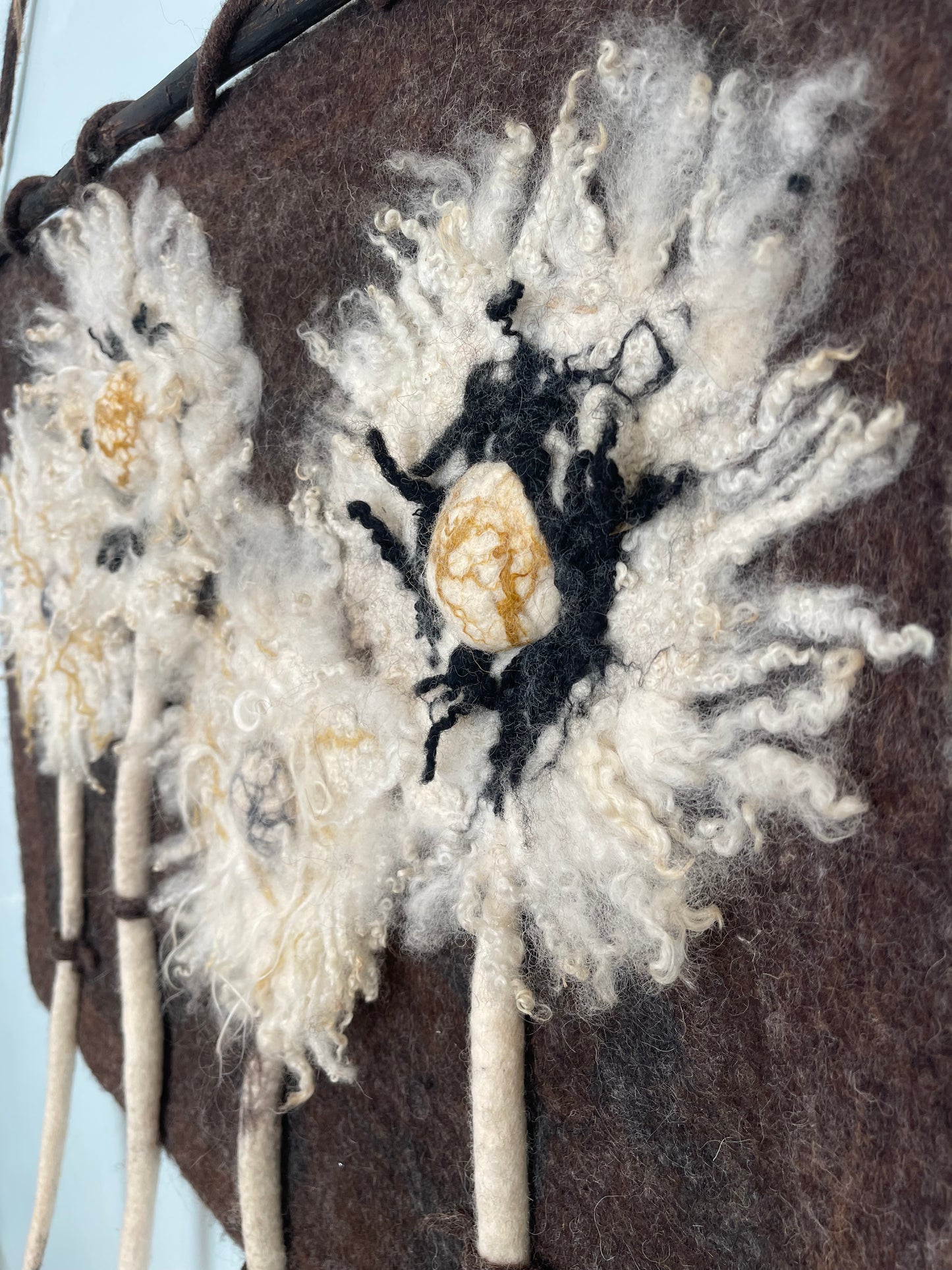 100% Natural wool felted wall art hanging. “ The family of Dandelion”. Size 29”/23”Handmade .Natural merino wool and other natural fibers