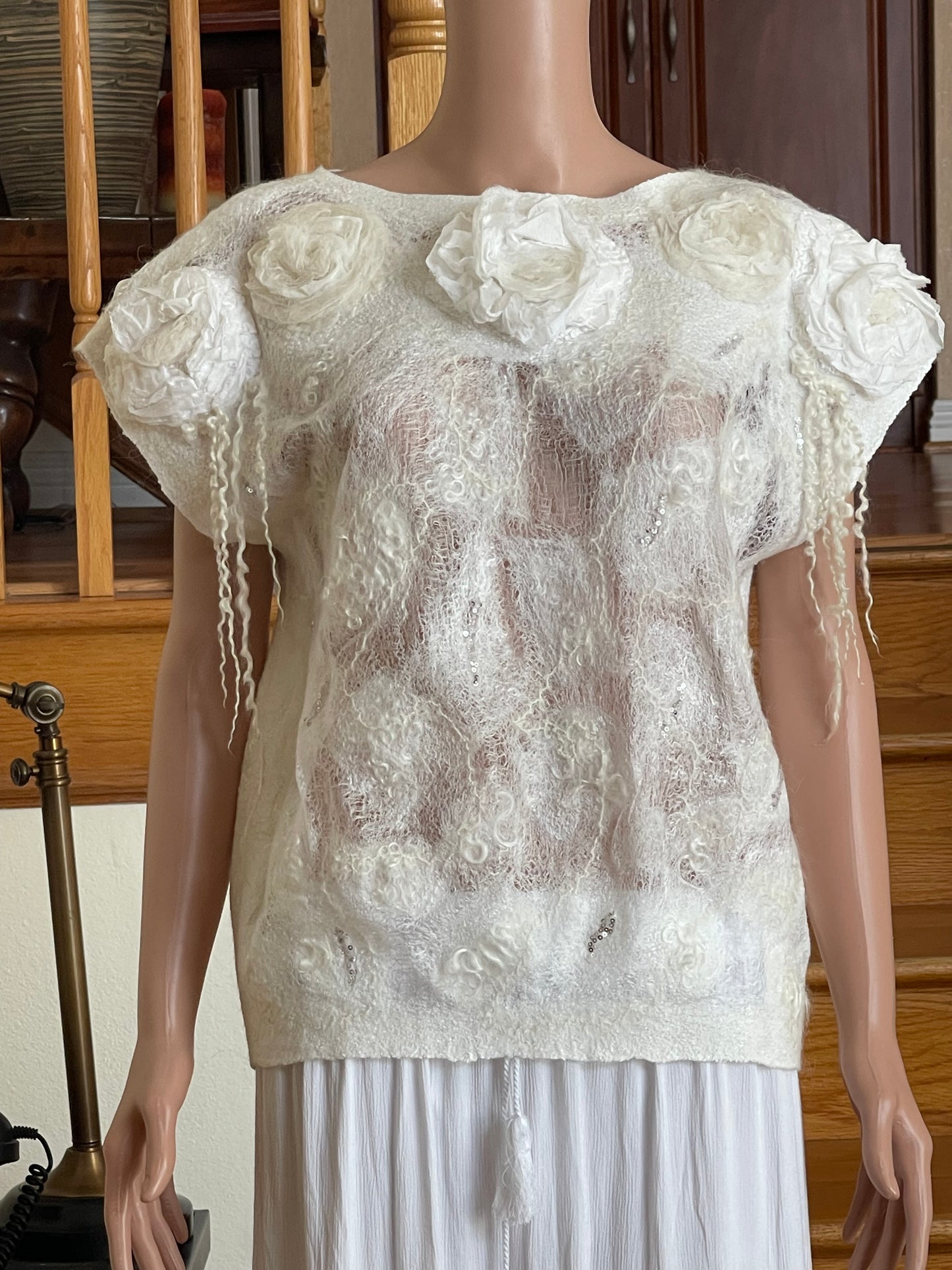 100% Natural Silk Wool Eco-Fashion Top Handmade Nuno Felt Vest Eco Friendly Blouse lightweight Gauze Silk Shirt Women Clothing Garment S-M