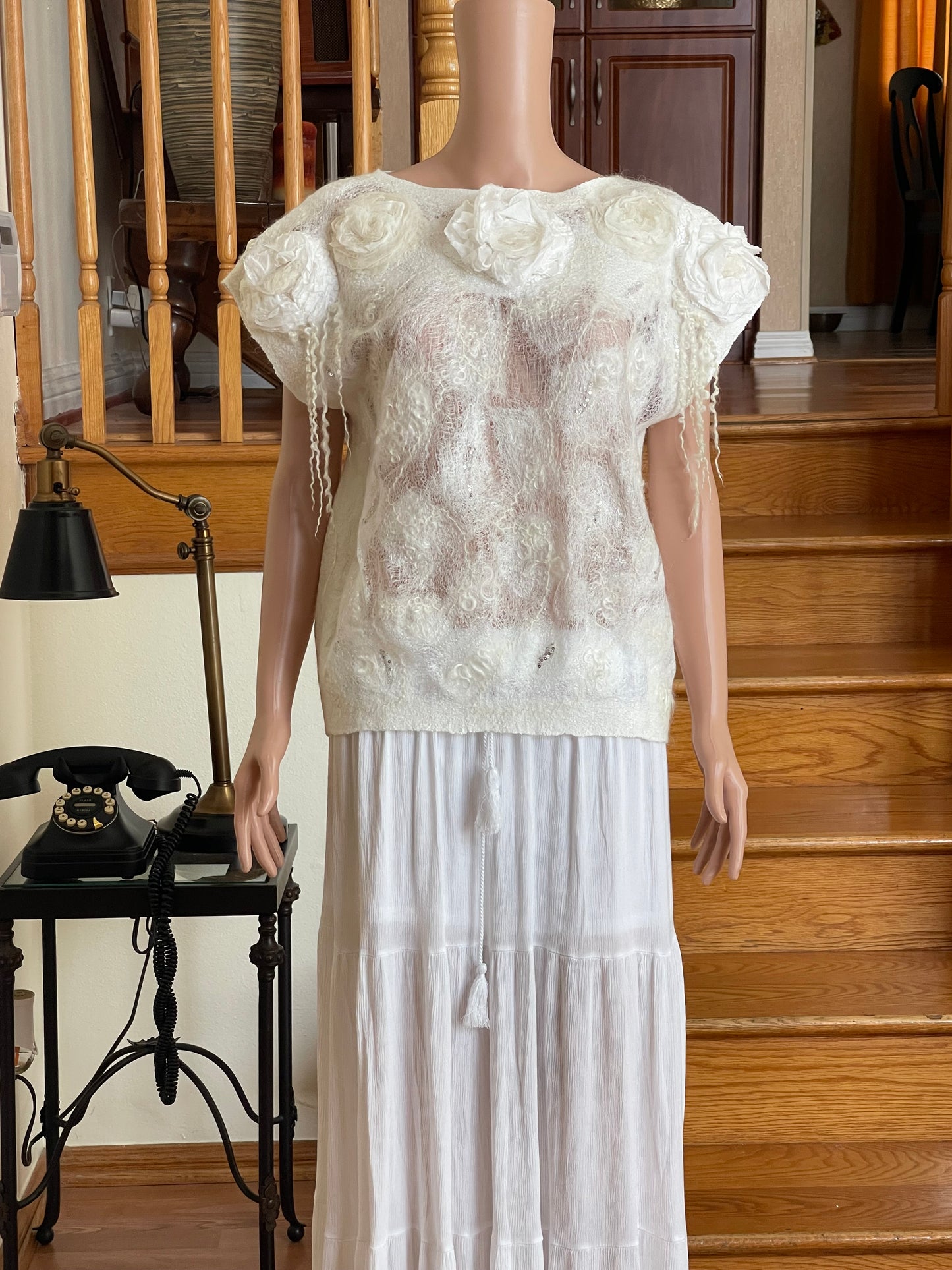 100% Natural Silk Wool Eco-Fashion Top Handmade Nuno Felt Vest Eco Friendly Blouse lightweight Gauze Silk Shirt Women Clothing Garment S-M