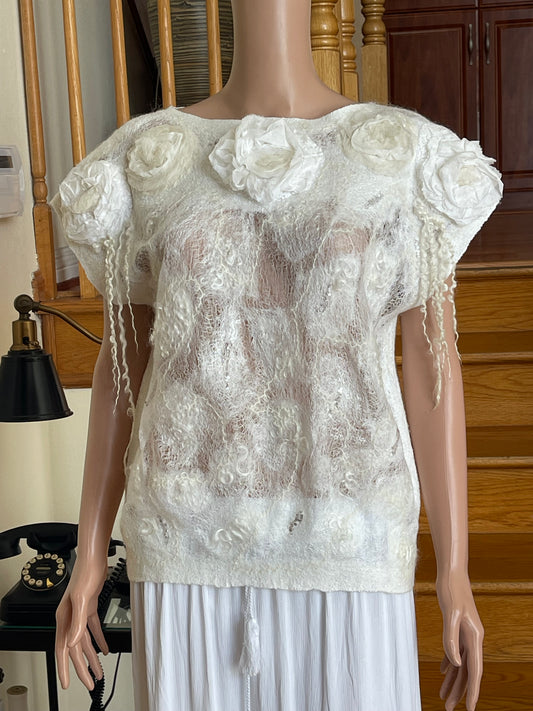 100% Natural Silk Wool Eco-Fashion Top Handmade Nuno Felt Vest Eco Friendly Blouse lightweight Gauze Silk Shirt Women Clothing  Garment S-M