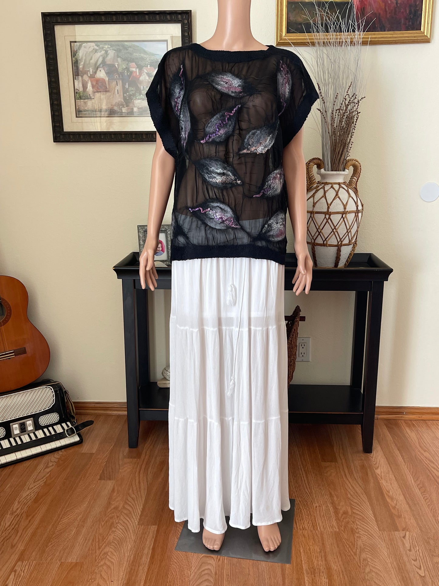 100% Natural Silk Wool Eco-Fashion Top Handmade Nuno Felt Vest Eco Friendly Blouse lightweight Gauze Silk Shirt Women Clothing Garment One Size S-XL