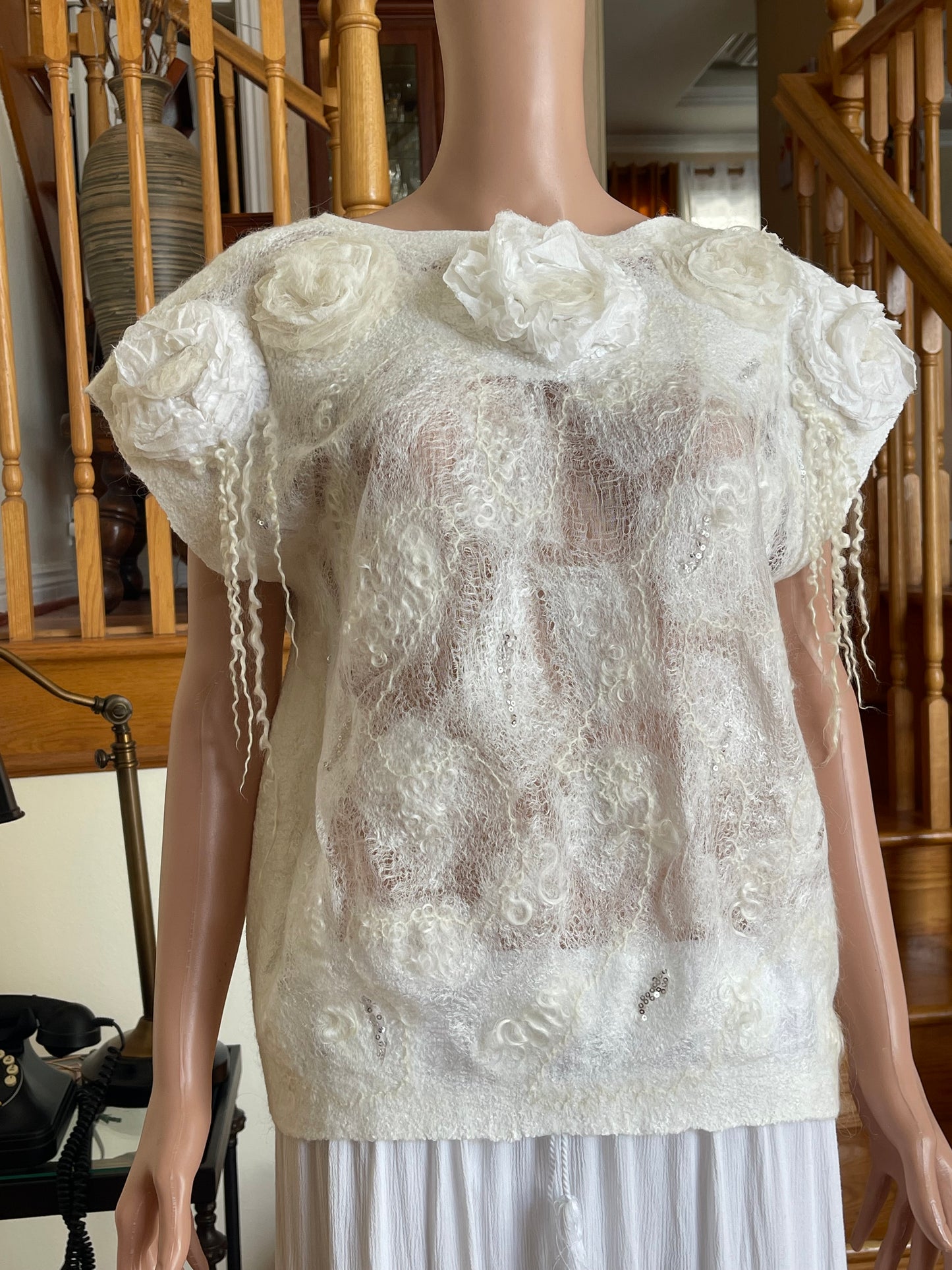 100% Natural Silk Wool Eco-Fashion Top Handmade Nuno Felt Vest Eco Friendly Blouse lightweight Gauze Silk Shirt Women Clothing Garment S-M