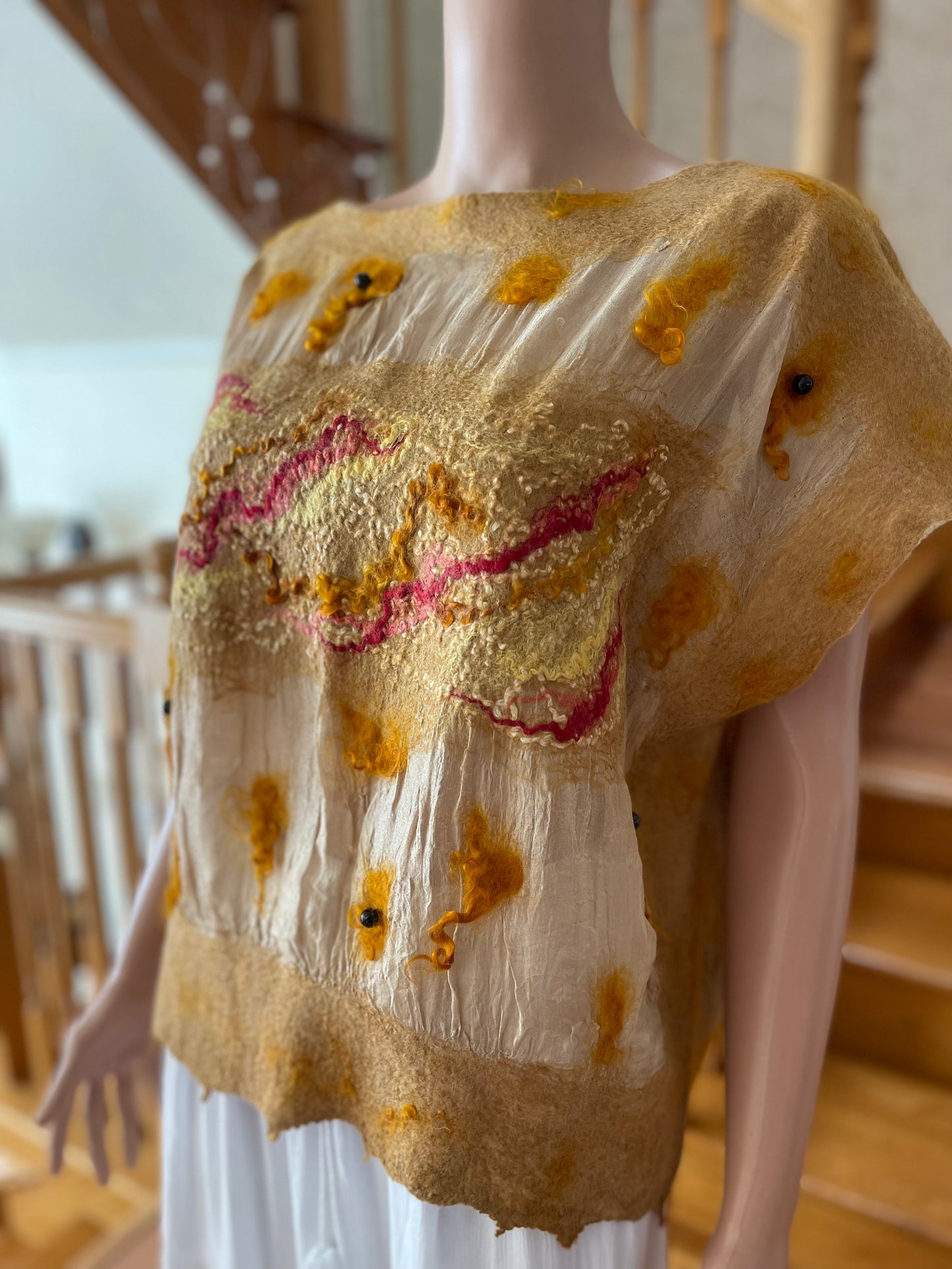 100% Natural Silk Wool Eco-Fashion Top Handmade Nuno Felt Vest Eco Friendly Blouse lightweight Gauze Silk Shirt Women Clothing Garment S-L