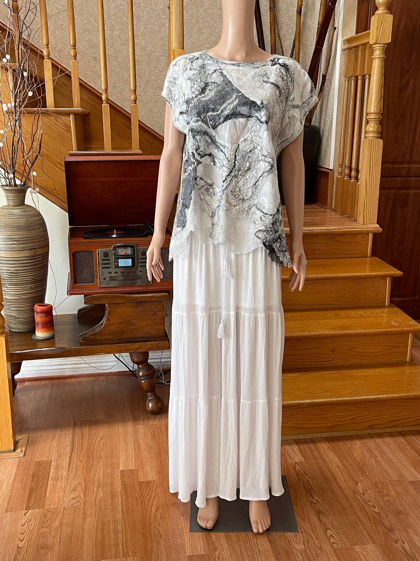 100% Natural Silk Wool Eco-Fashion Top Handmade Nuno Felt Vest Eco Friendly Blouse lightweight Gauze Silk Shirt Women Clothing Garment S-L