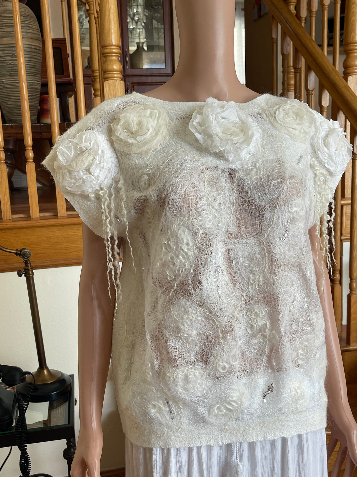 100% Natural Silk Wool Eco-Fashion Top Handmade Nuno Felt Vest Eco Friendly Blouse lightweight Gauze Silk Shirt Women Clothing Garment S-M