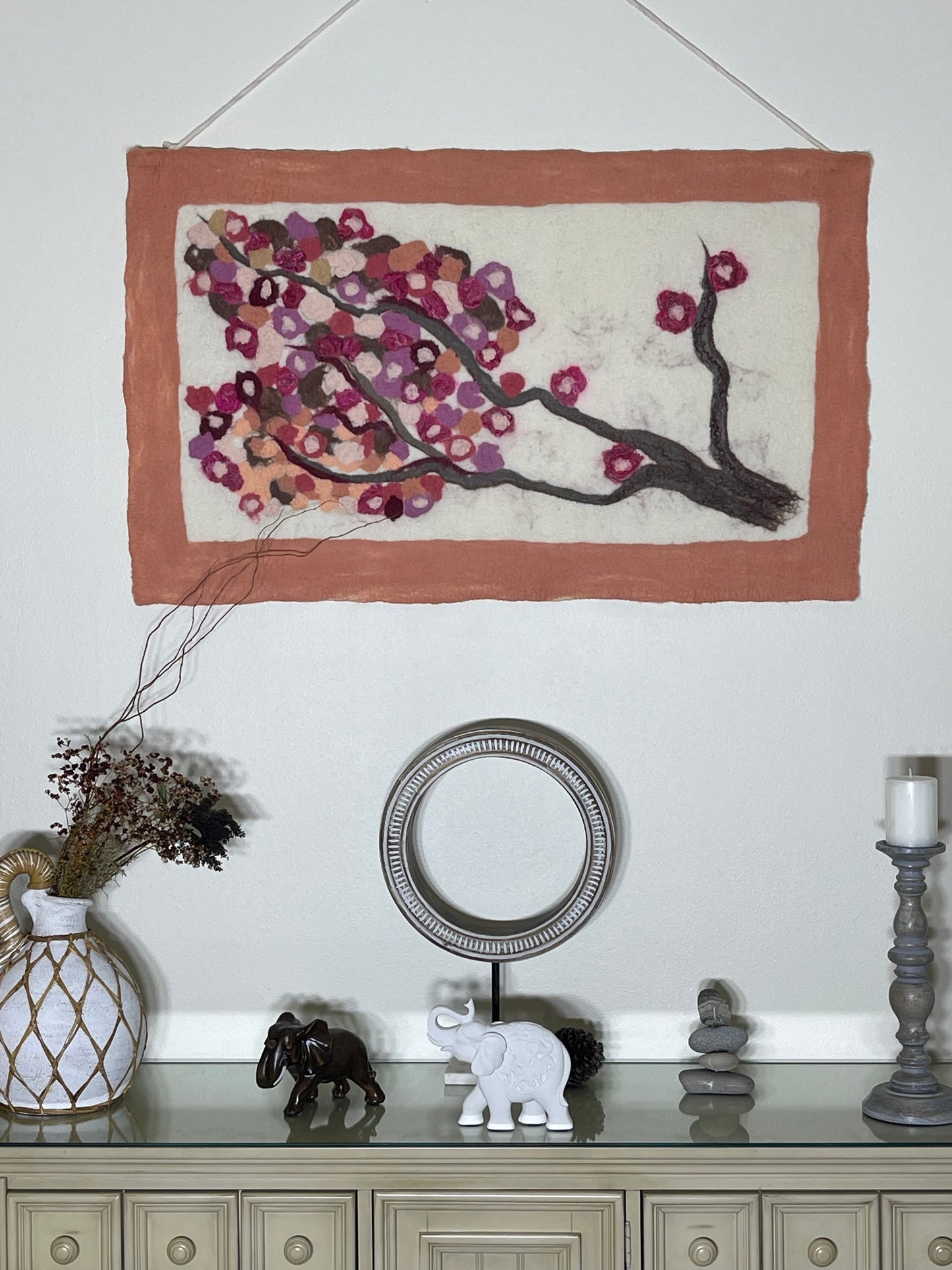 100% Natural Wool Handmade Nuno Felting Wall Art Home Decor Hanging Eco Friendly Wall Panel Tapestry Wall Rug Wainscoting Size 46”/28”.