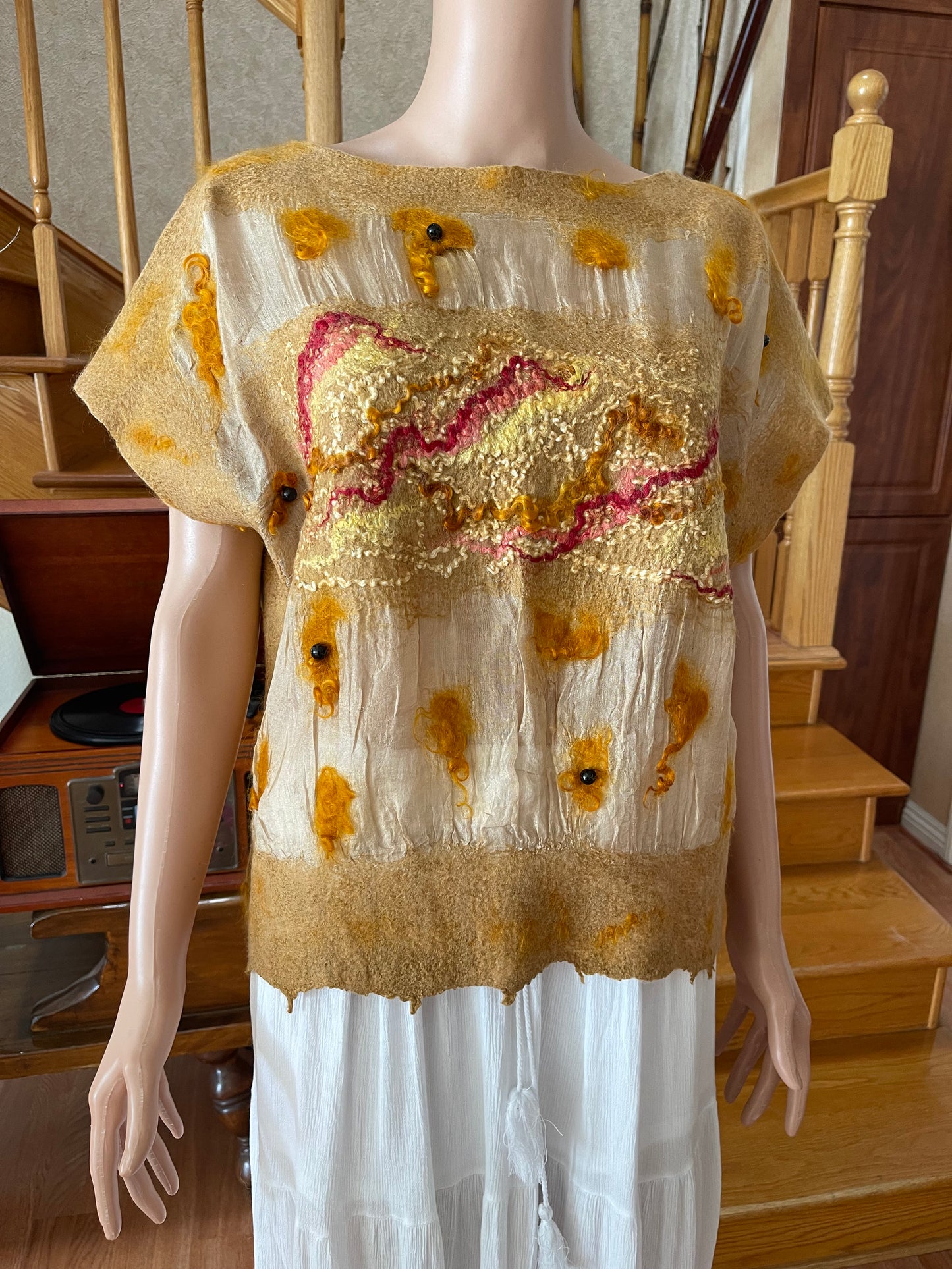 100% Natural Silk Wool Eco-Fashion Top Handmade Nuno Felt Vest Eco Friendly Blouse lightweight Gauze Silk Shirt Women Clothing Garment S-L