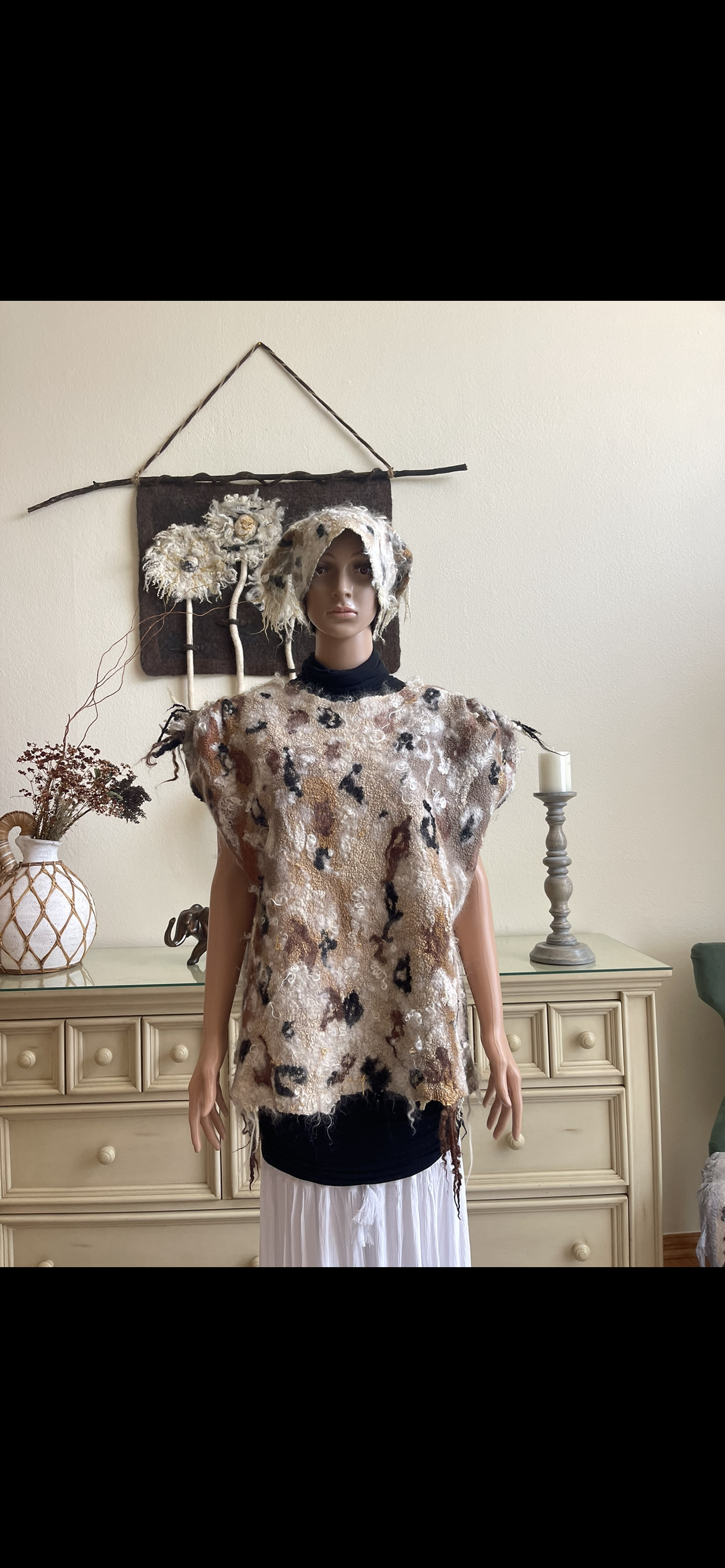100%Natural Wool Silk Eco-Fashion Handmade Nuno Felted Eco Friendly Vest Top Tunic Blouse Waistcoat Sweater Sweatshirt . Good For One Size S-XL