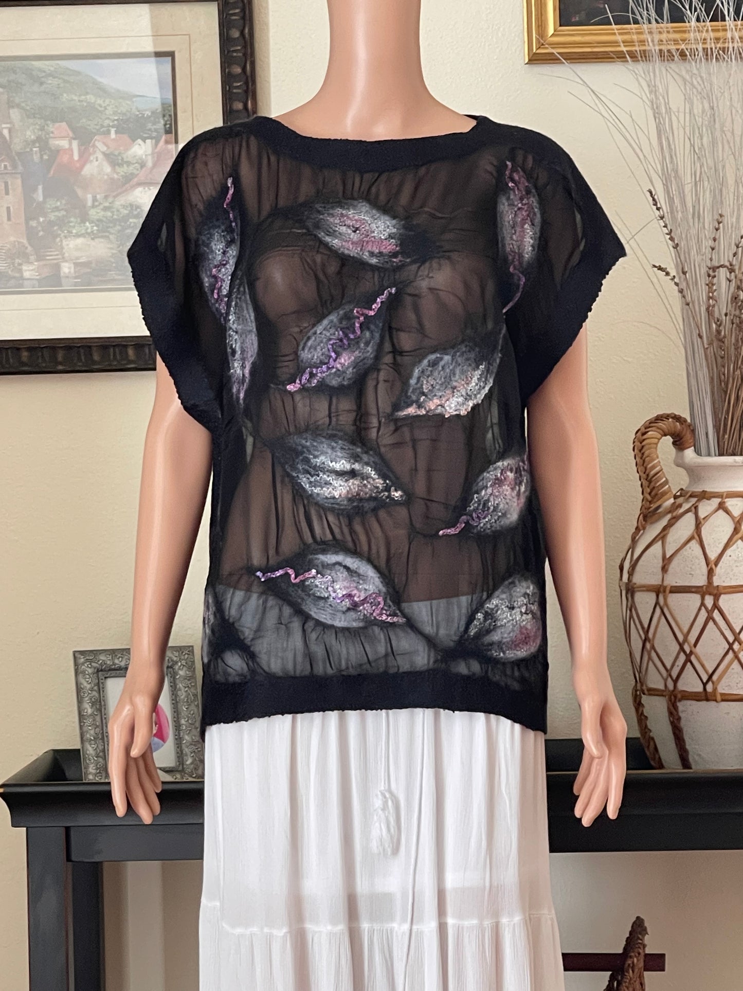100% Natural Silk Wool Eco-Fashion Top Handmade Nuno Felt Vest Eco Friendly Blouse lightweight Gauze Silk Shirt Women Clothing Garment One Size S-XL