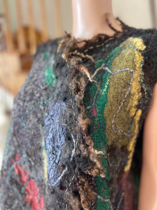 100% Natural Wool Silk Vest Eco-Fashion Top Handmade Nuno felt Wrap Eco Friendly Jacket Bohemian Style Waistcoat Cardigan One Size S-XL