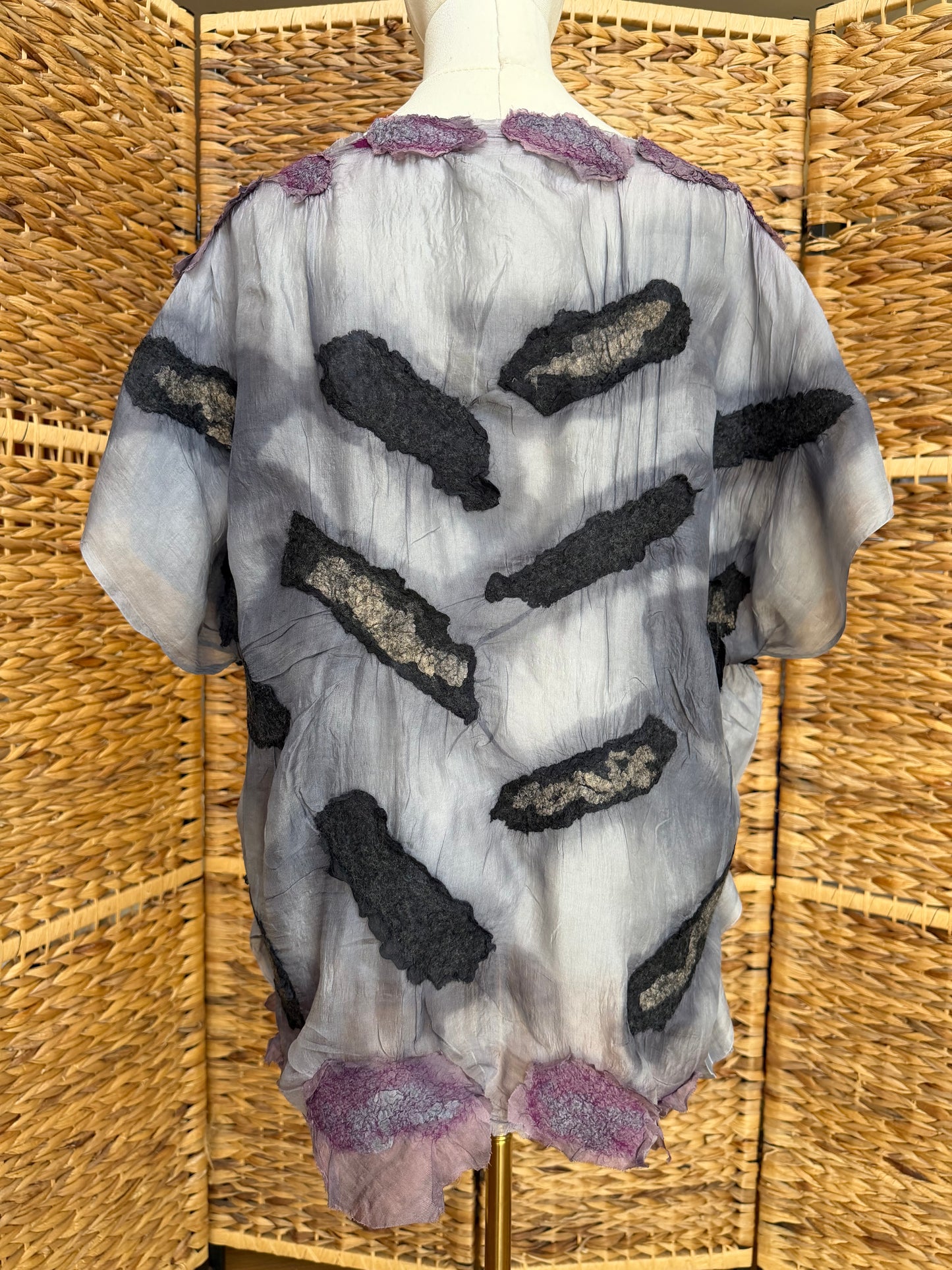 100% Natural Handmade Nuno Felted Silk Merino Wool Linen Bamboo Tunic Vest Eco-Friendly Gauze Blouse One Size S-L
