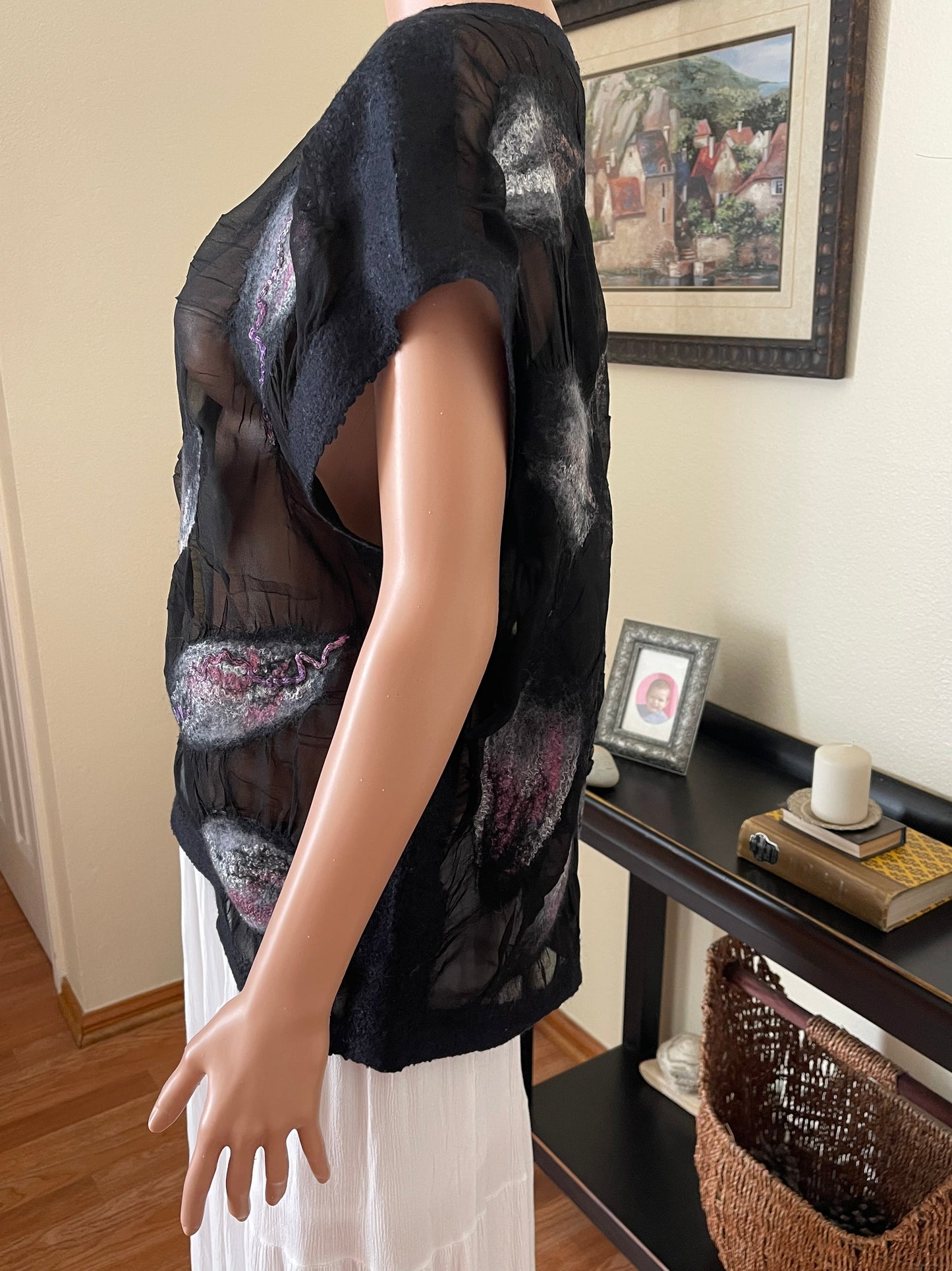 100% Natural Silk Wool Eco-Fashion Top Handmade Nuno Felt Vest Eco Friendly Blouse lightweight Gauze Silk Shirt Women Clothing Garment One Size S-XL