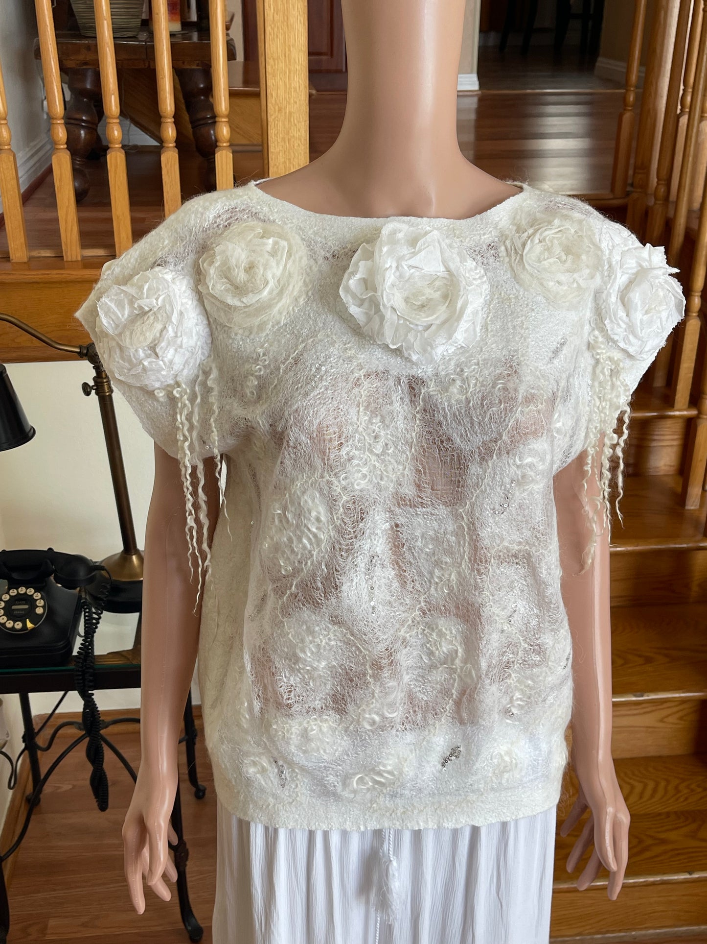 100% Natural Silk Wool Eco-Fashion Top Handmade Nuno Felt Vest Eco Friendly Blouse lightweight Gauze Silk Shirt Women Clothing Garment S-M