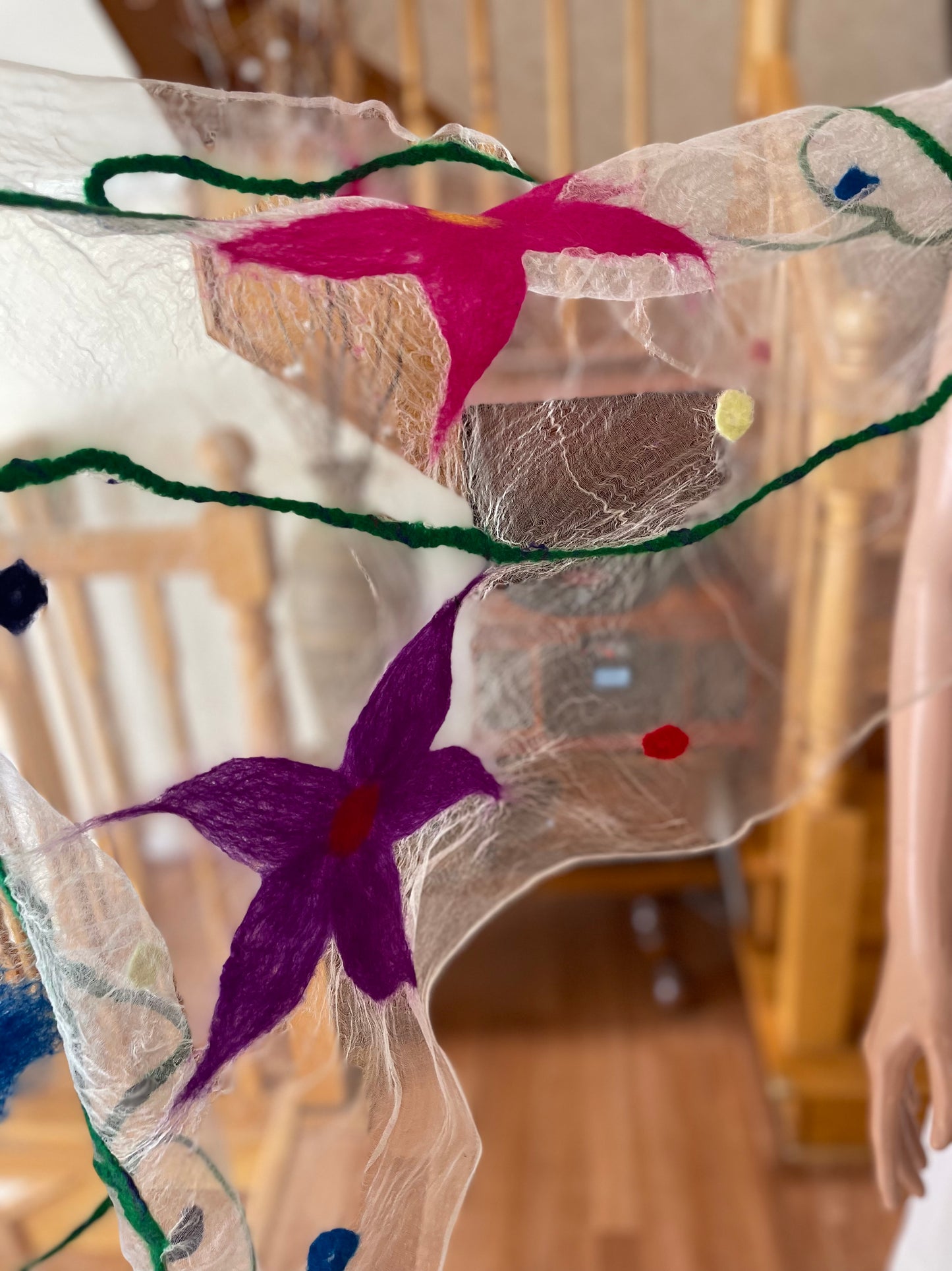 100% Natural Fibers Eco-Fashion Handmade Nuno Felted Eco Friendly Wool/Silk Organza Scarf Shawl Ascot Boa Kerchief Neckwear Wrapping  Poncho