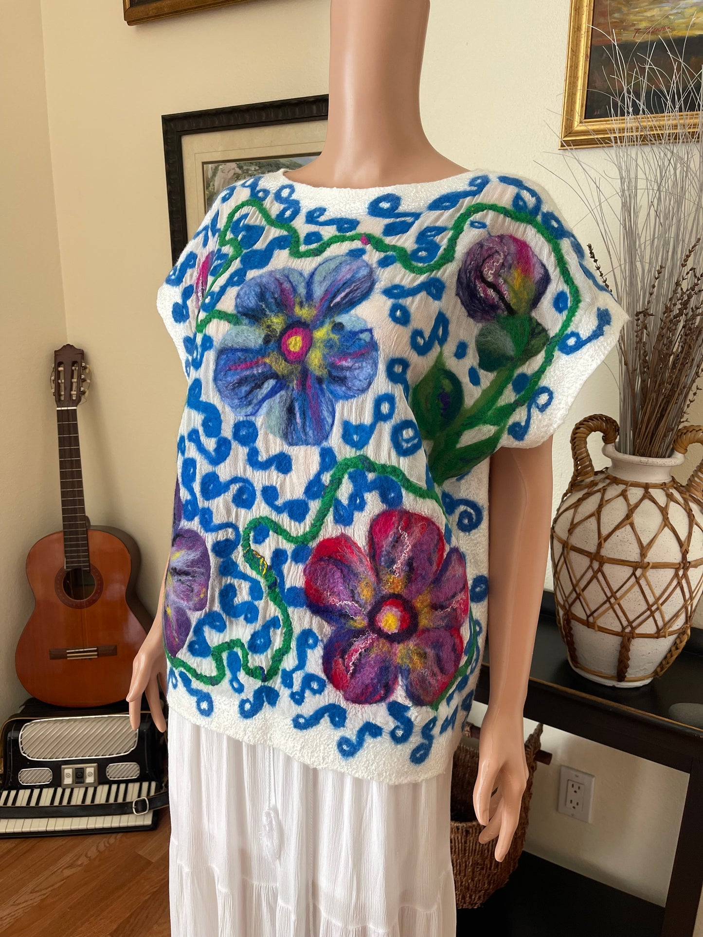 100% Natural Silk Wool Eco-Fashion Top Handmade Nuno Felt Vest Eco Friendly Blouse lightweight Gauze Silk Shirt Women Clothing Garment One Size S-XL