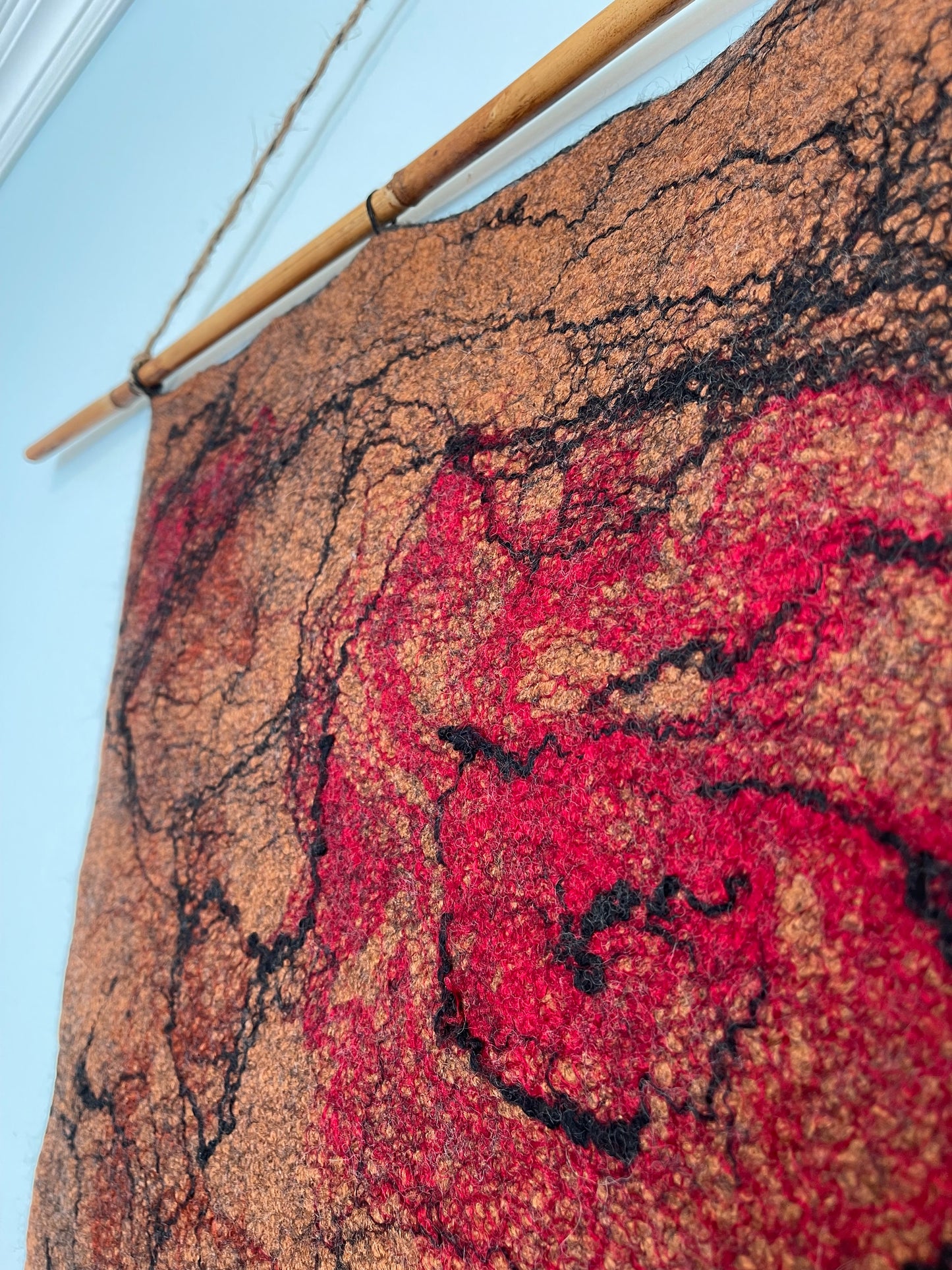 100% natural wool felted wall art hanging/home decor“ The Desert Rose ”. Size 25”/28”” .Natural merino wool and other natural fibers