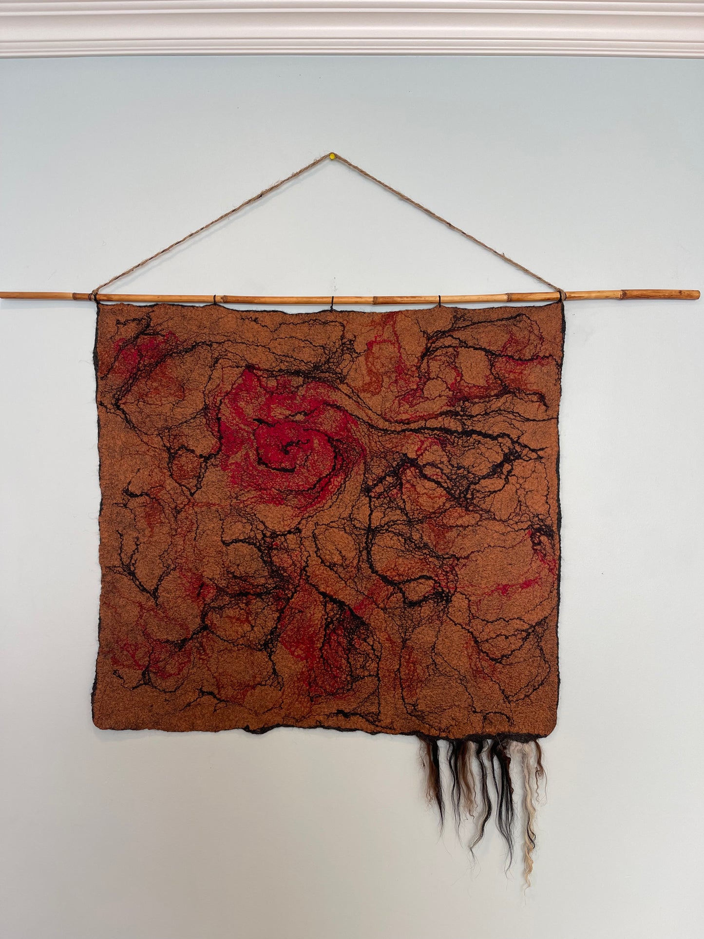 100% natural wool felted wall art hanging/home decor“ The Desert Rose ”. Size 25”/28”” .Natural merino wool and other natural fibers