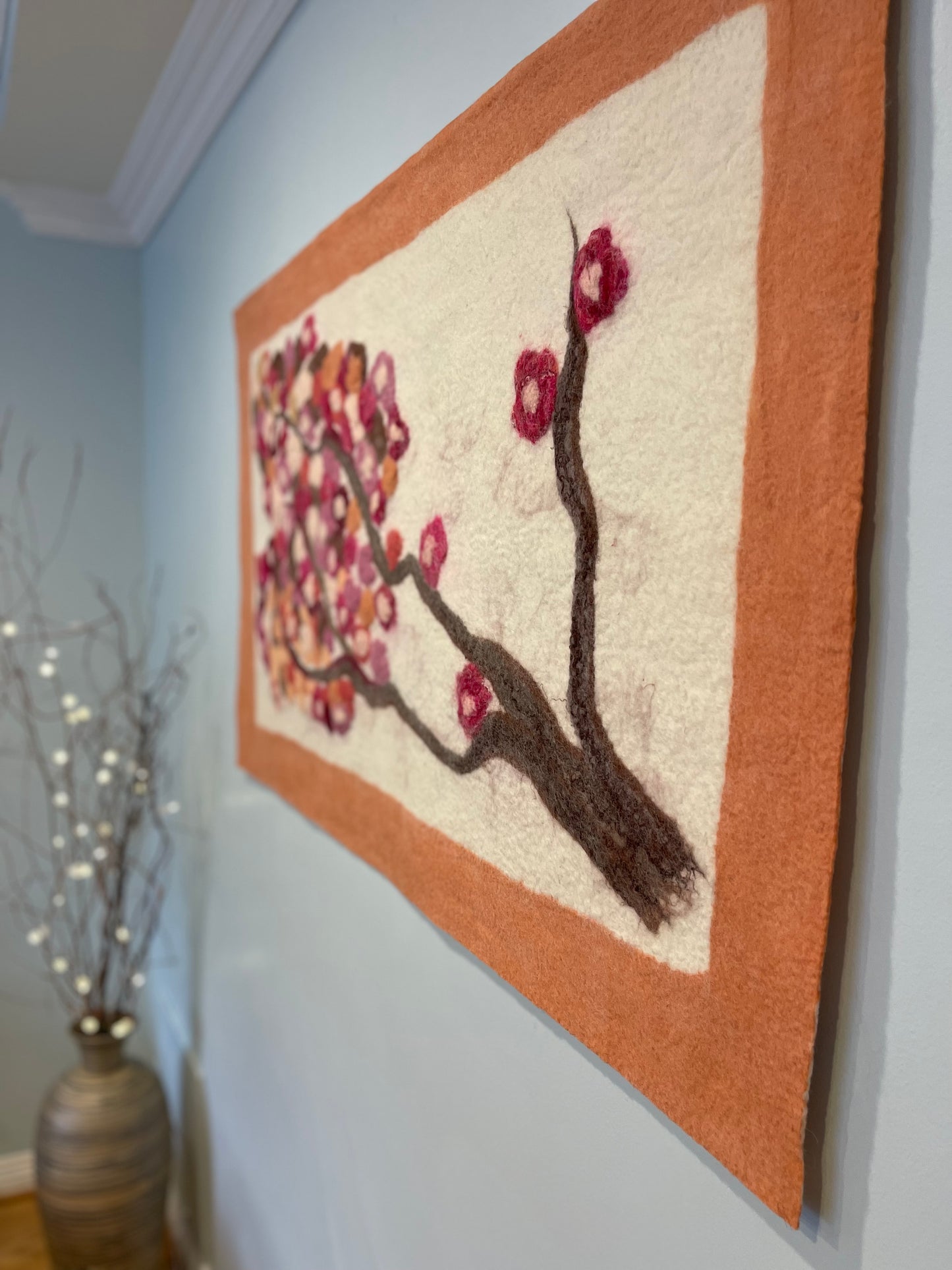 100% Natural Wool Handmade Nuno Felting Wall Art Home Decor Hanging Eco Friendly Wall Panel Tapestry Wall Rug Wainscoting Size 46”/28”.