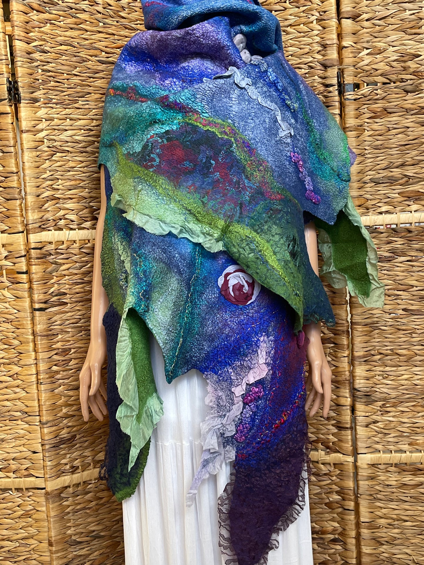 100% Natural Fibers Eco-Fashion Handmade Nuno Felted Eco Friendly Wool/Cotton/Silk Scarf Shawl Ascot Boa Kerchief Neckwear Wrapping Poncho
